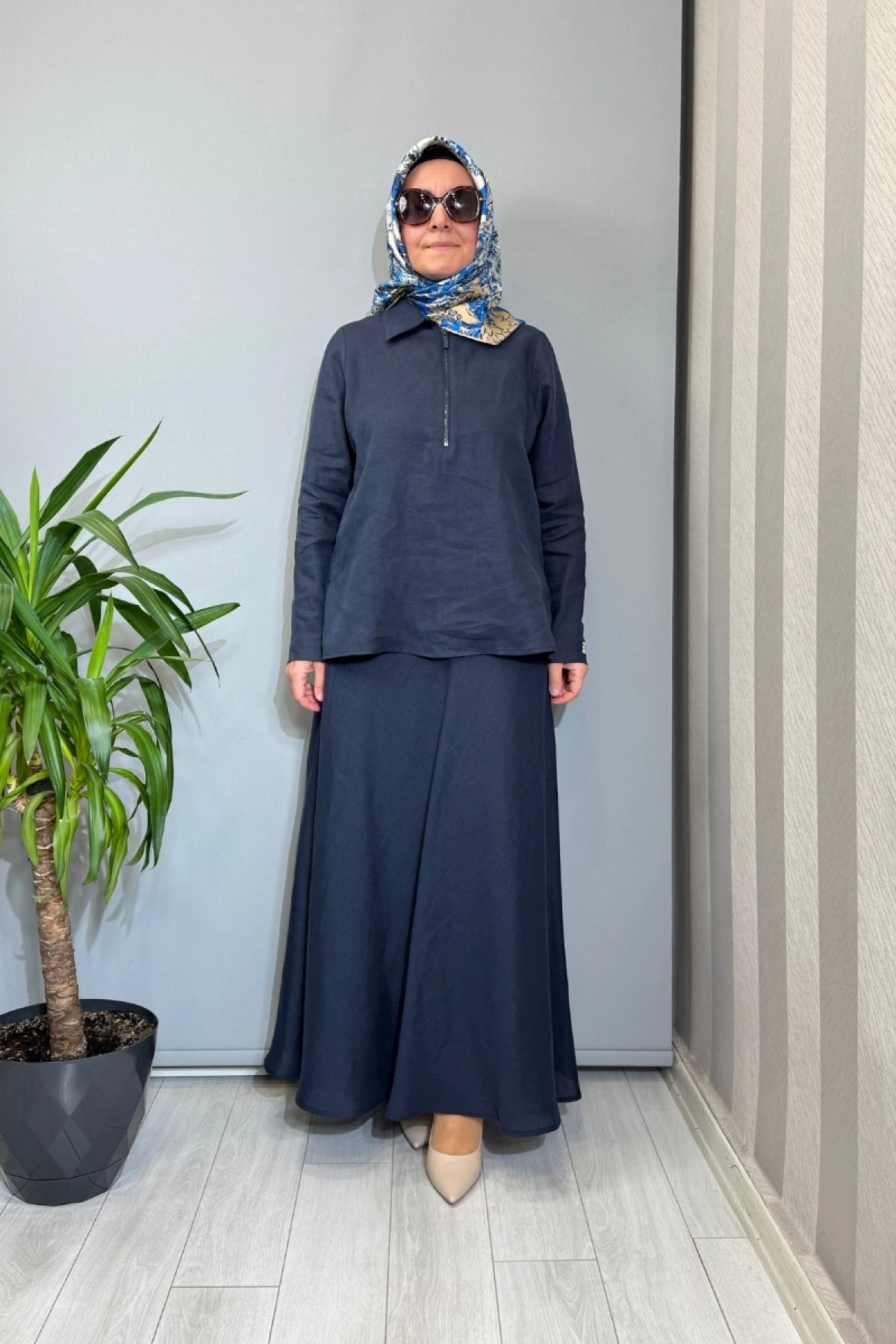 Miss Dalida Etek-Gömlek Keten Takım Lacivert 2262258-2266255