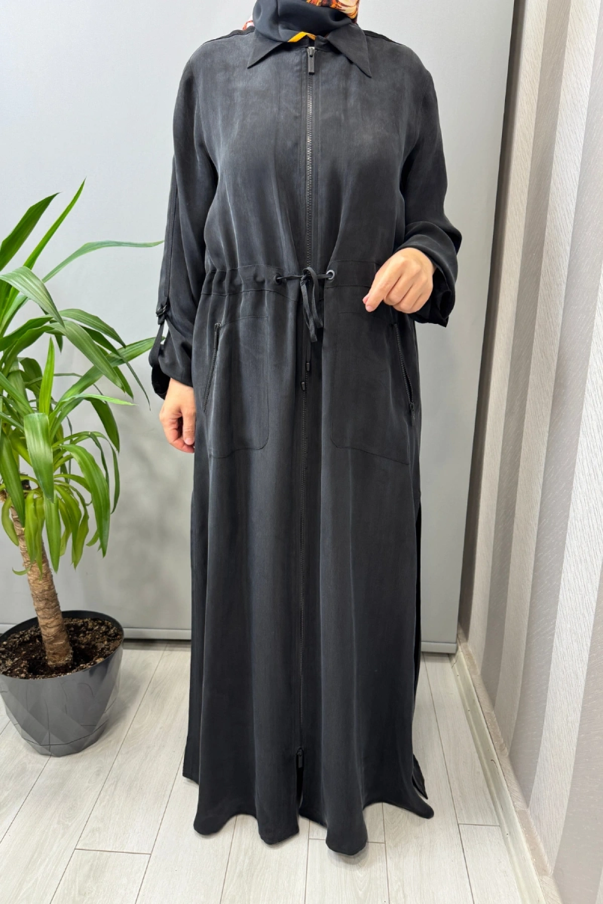 Miss Dalida Fermuarlı Beli Büzgülü Cupro Kap Siyah 2268329