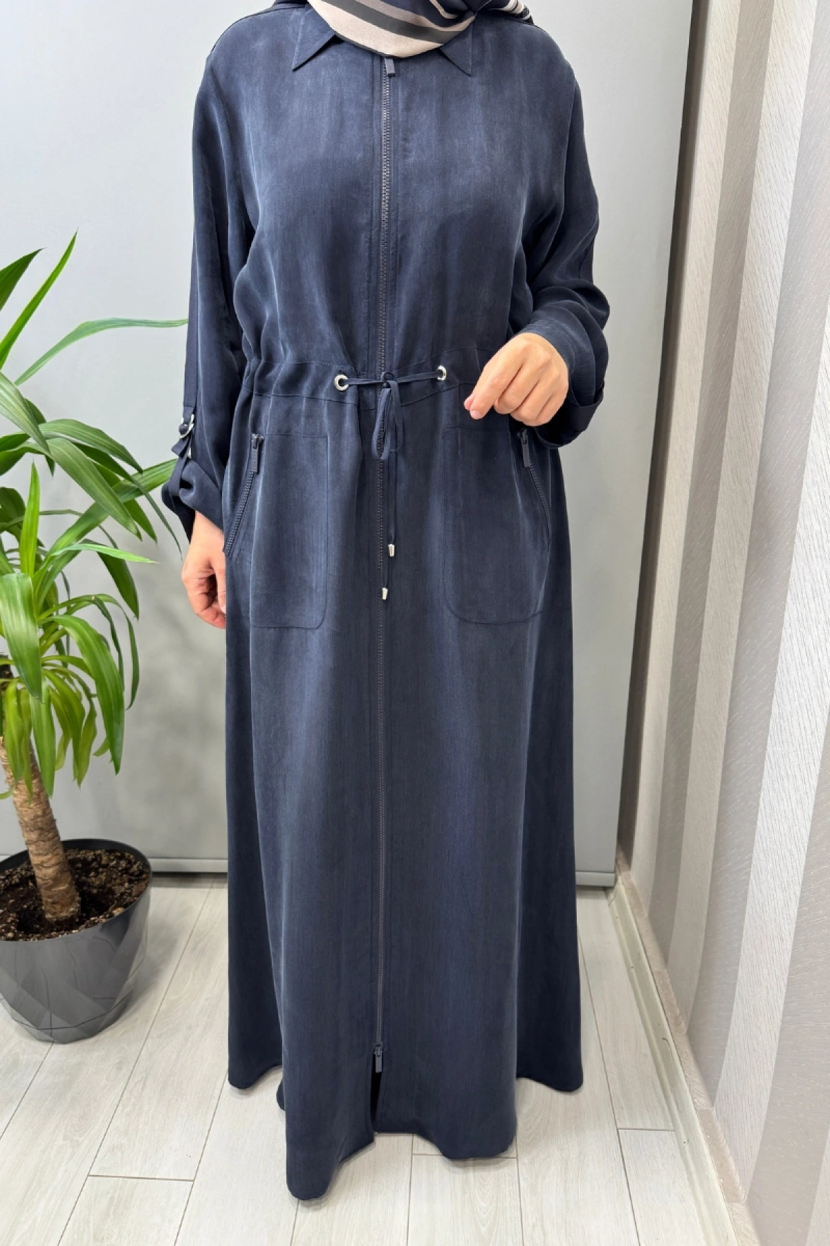 Miss Dalida Fermuarlı Beli Büzgülü Cupro Kap Lacivert 2268329