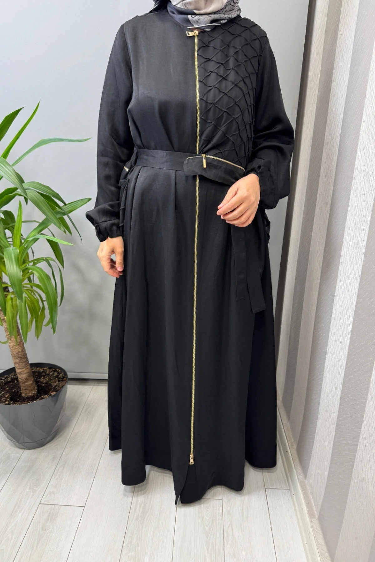 Misswhence Şifon Rüzgarlık Detaylı Keten Pardesü Siyah 39515