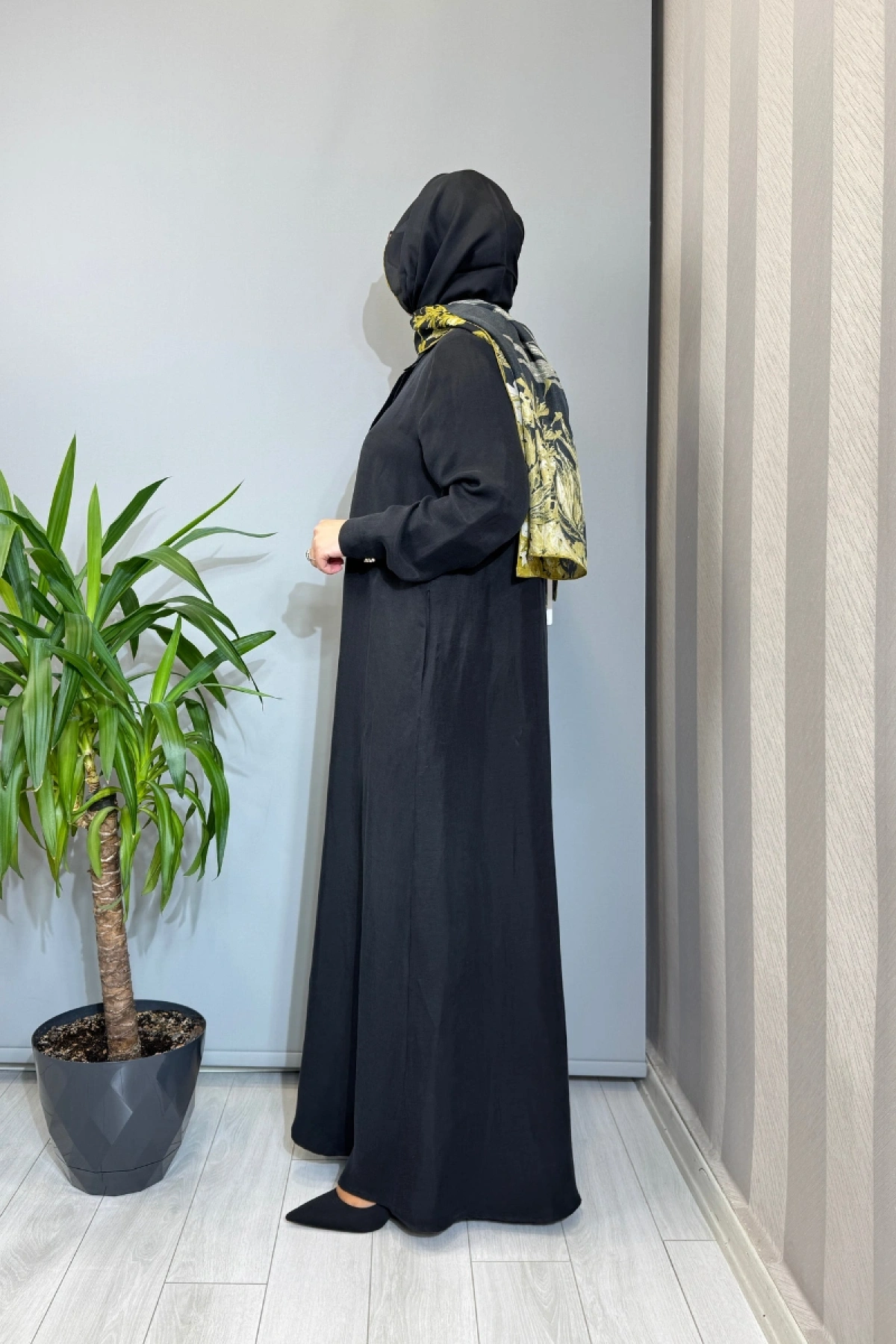 Miss Dalida Gömlek Yaka İpek Keten Uzun Elbise Siyah 2264351