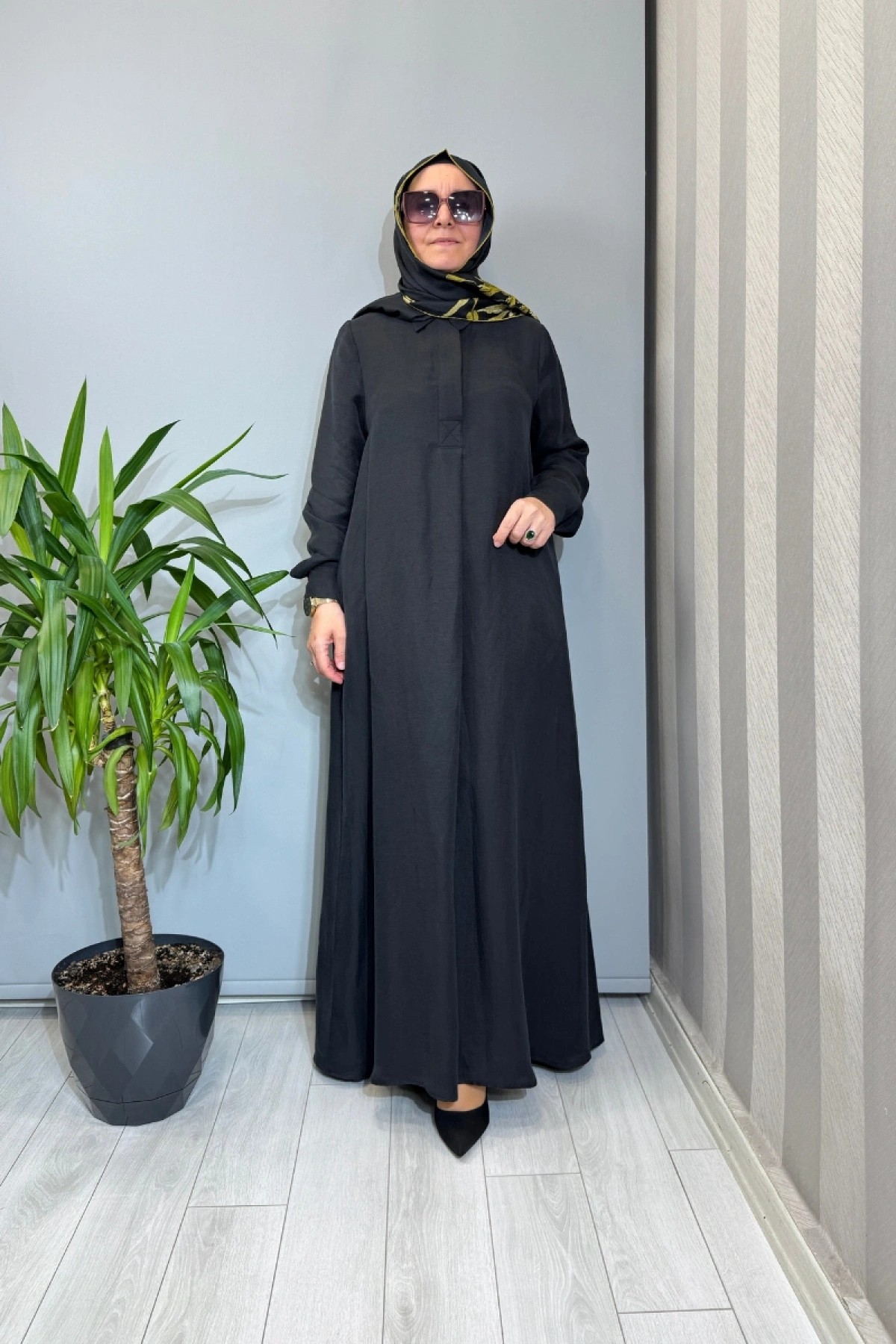 Miss Dalida Gömlek Yaka İpek Keten Uzun Elbise Siyah 2264351