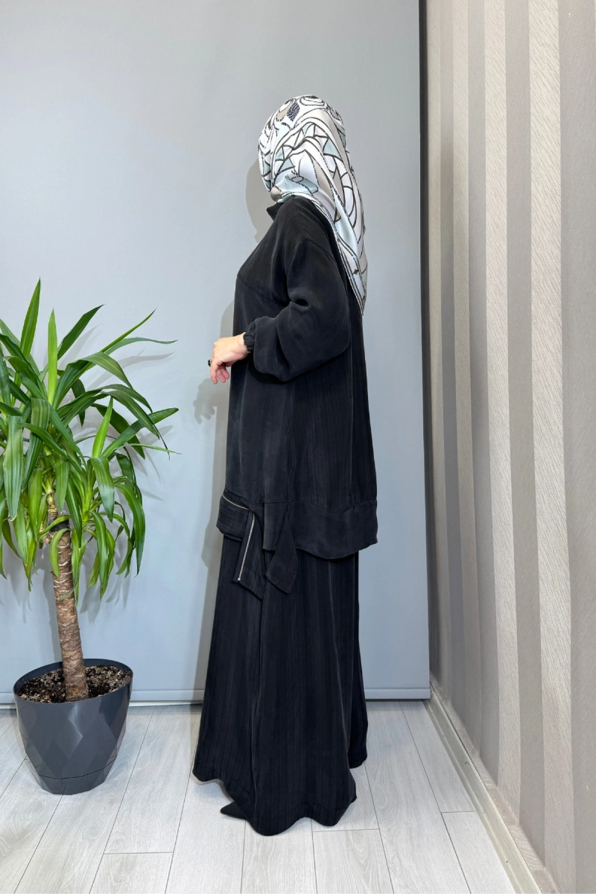 Misswhence Fermuar Detaylı Cupro İpek Takım Siyah 39009
