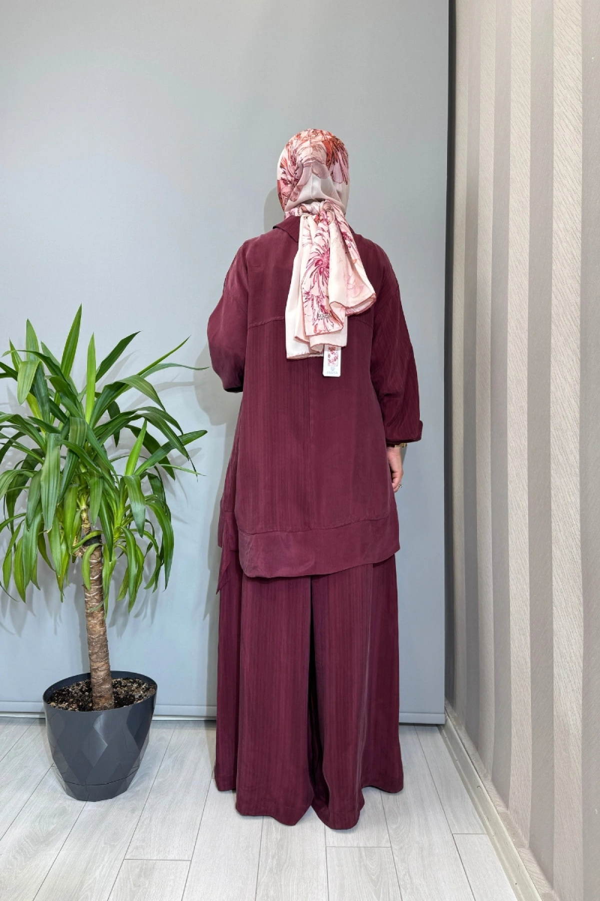 Misswhence Fermuar Detaylı Cupro İpek Takım Bordo 39009
