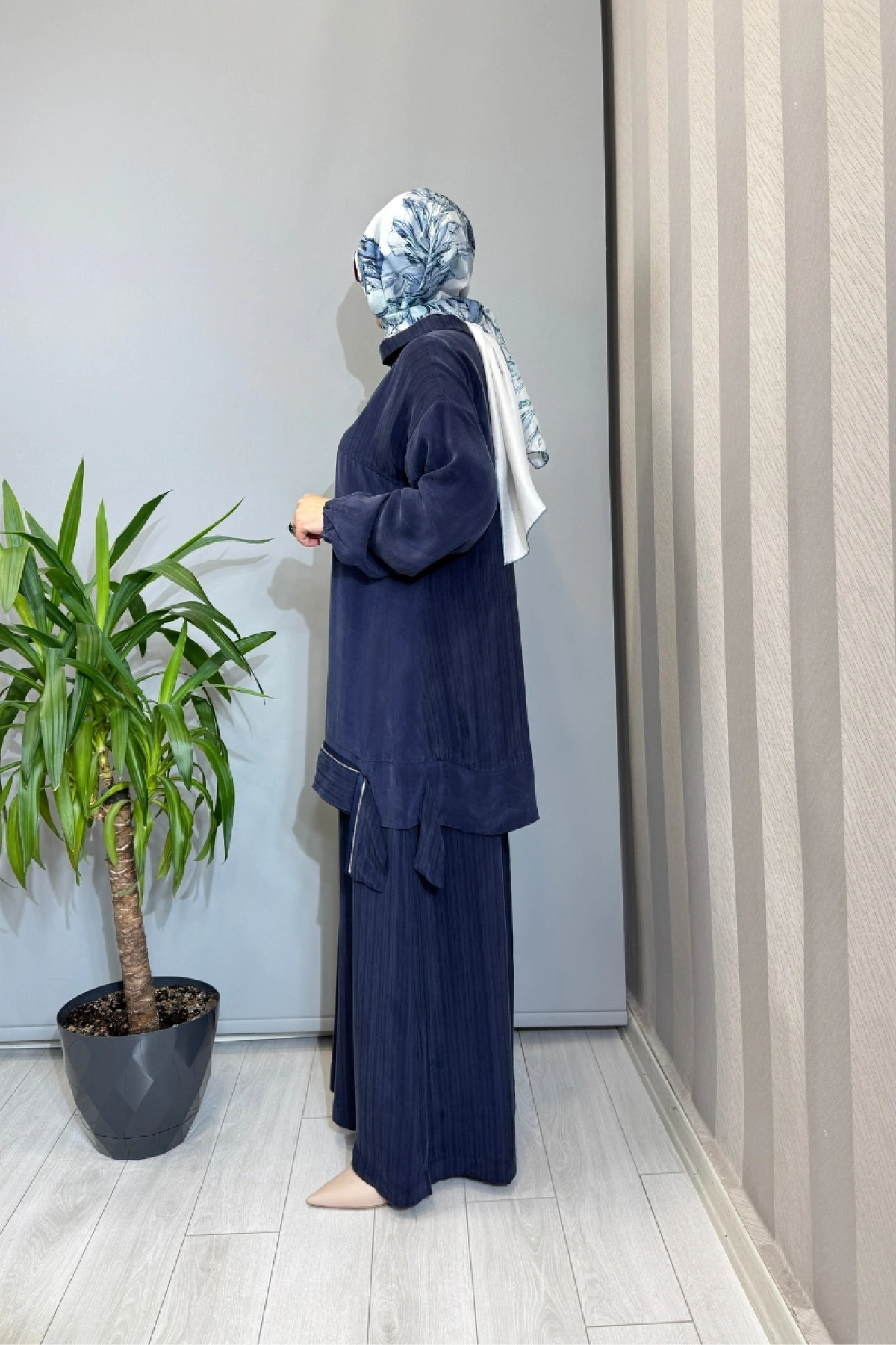 Misswhence Fermuar Detaylı Cupro İpek Takım Lacivert 39009