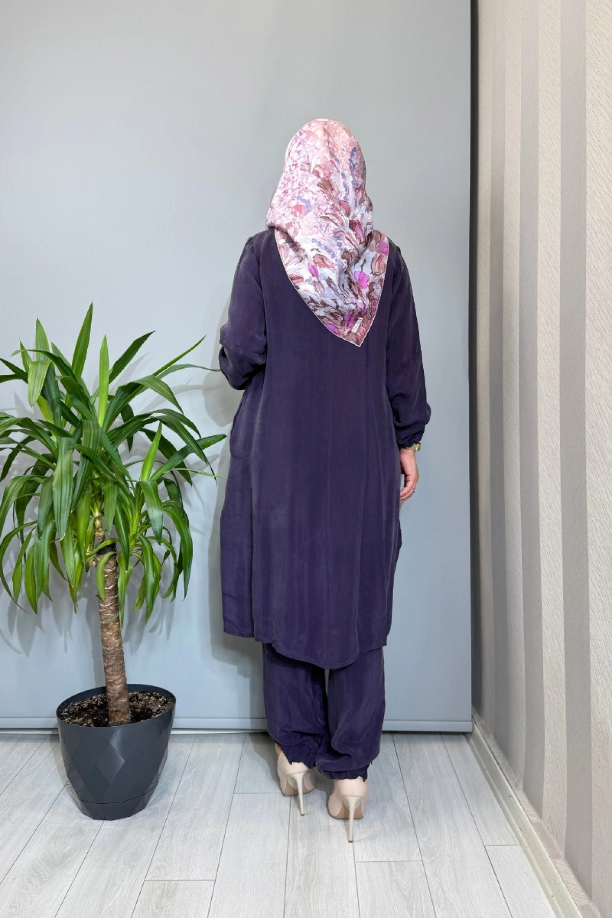 Misswhence Paçası Fermuarlı Cupro İpek Takım Mor 39018