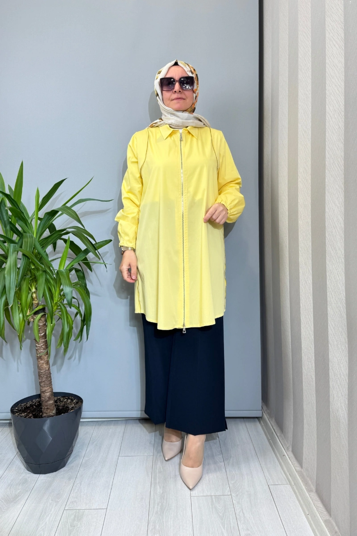 Misswhence Fermuar Detaylı Koton Gömlek Sarı 39302