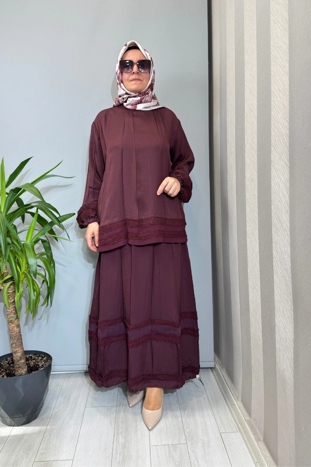 Misswhence Güpür Detaylı Takım Bordo 39010
