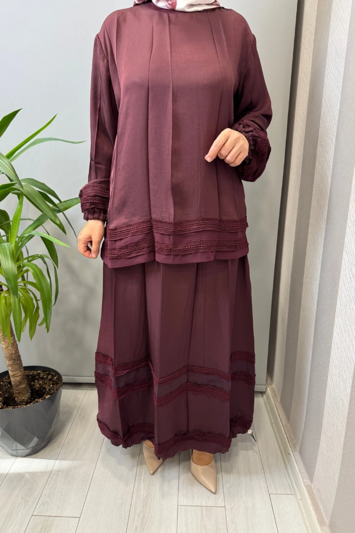 Misswhence Güpür Detaylı Takım Bordo 39010