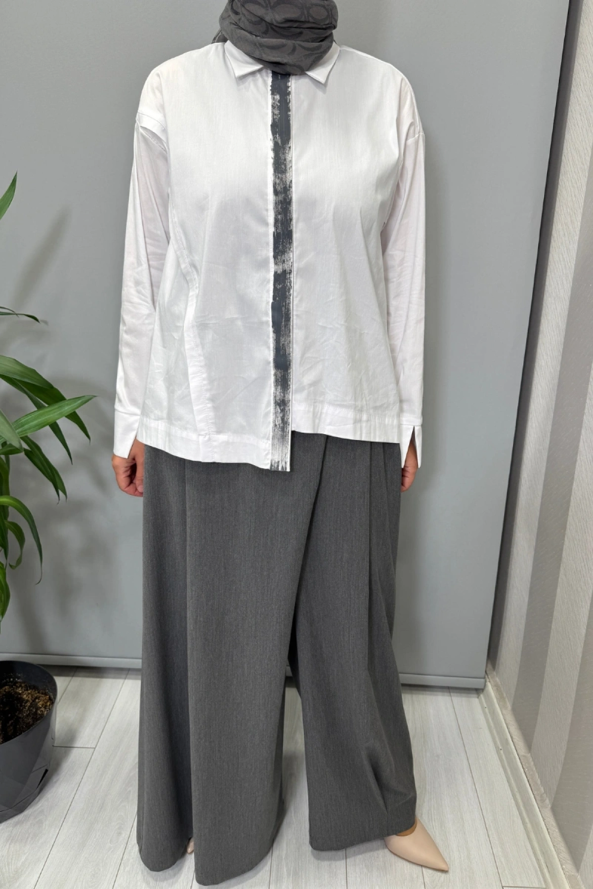 Almarwah Gömlek Etek/Pantolon Takım Gri 202884