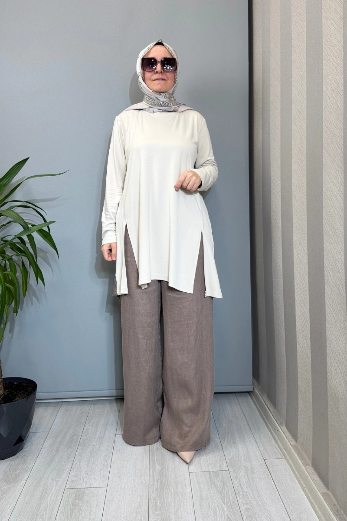 Almarwah Keten Pantolon Vizon 606119