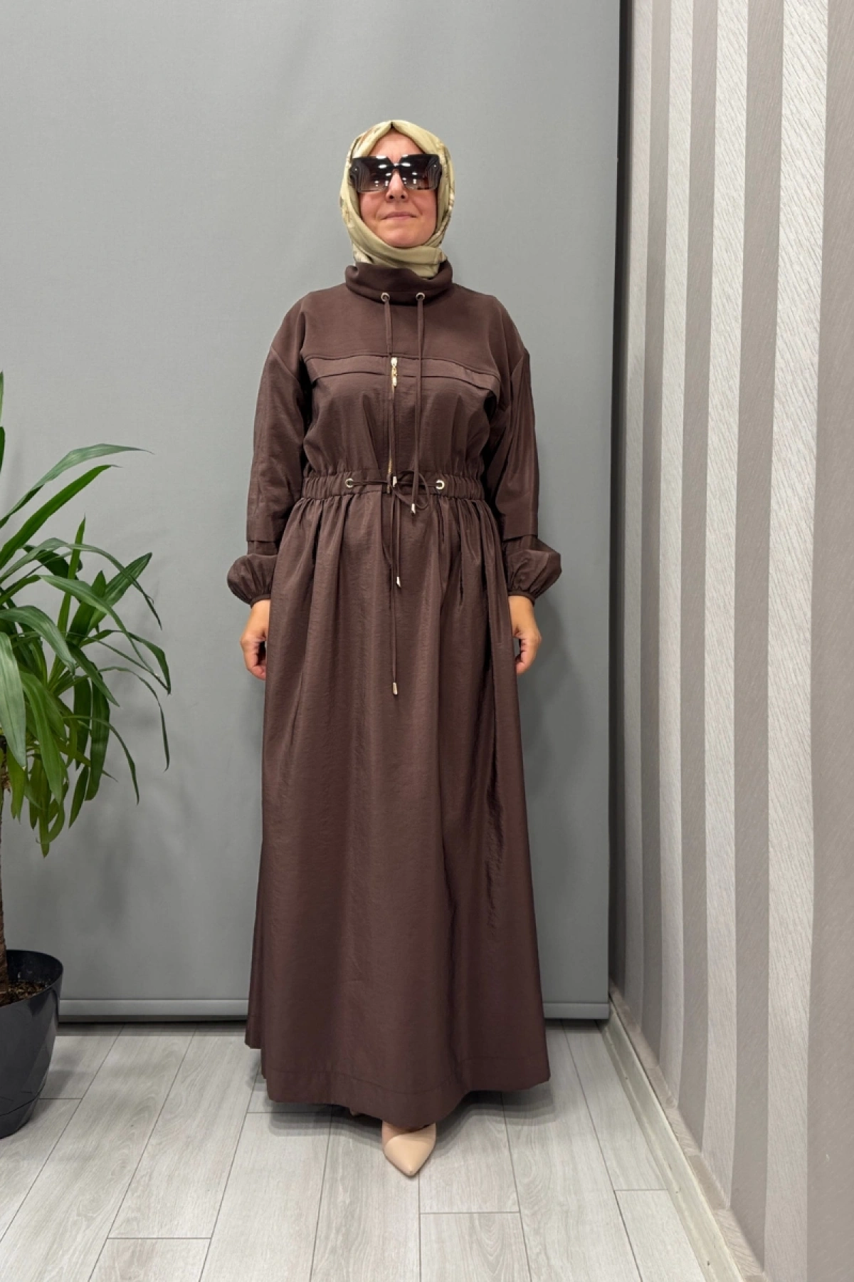 Clande Belden Bağcıklı Elbise Kahve 5009