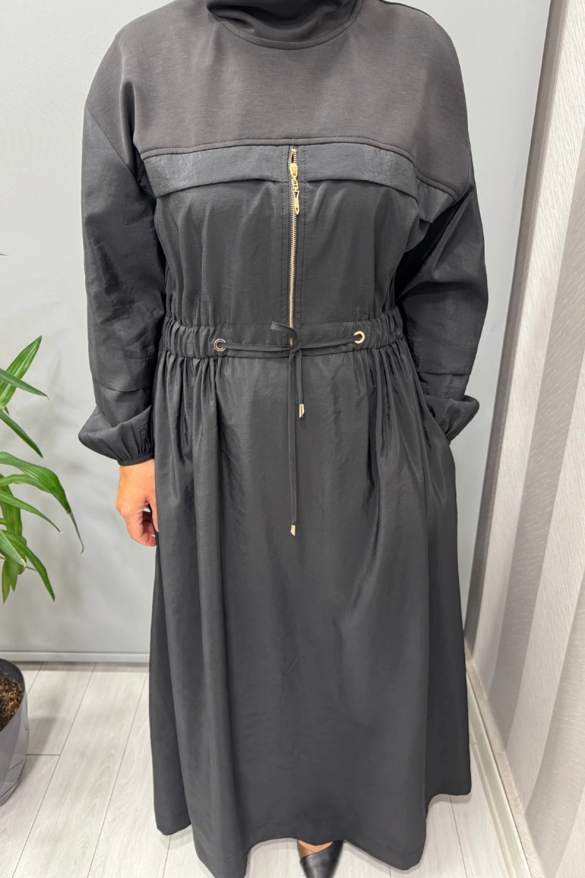 Clande Belden Bağcıklı Elbise Siyah 5009