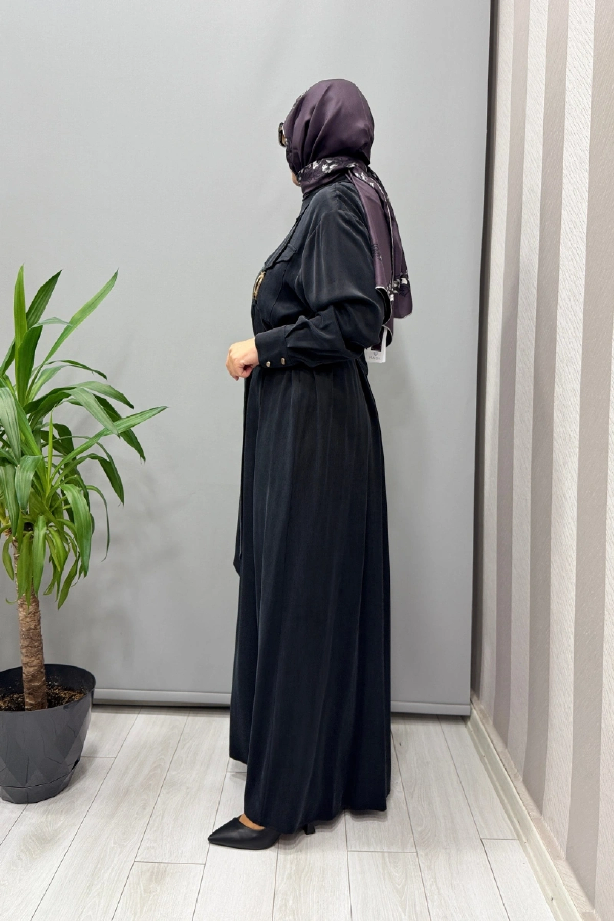 Clande Cep Detaylı İpek Cupro Elbise Siyah 5005