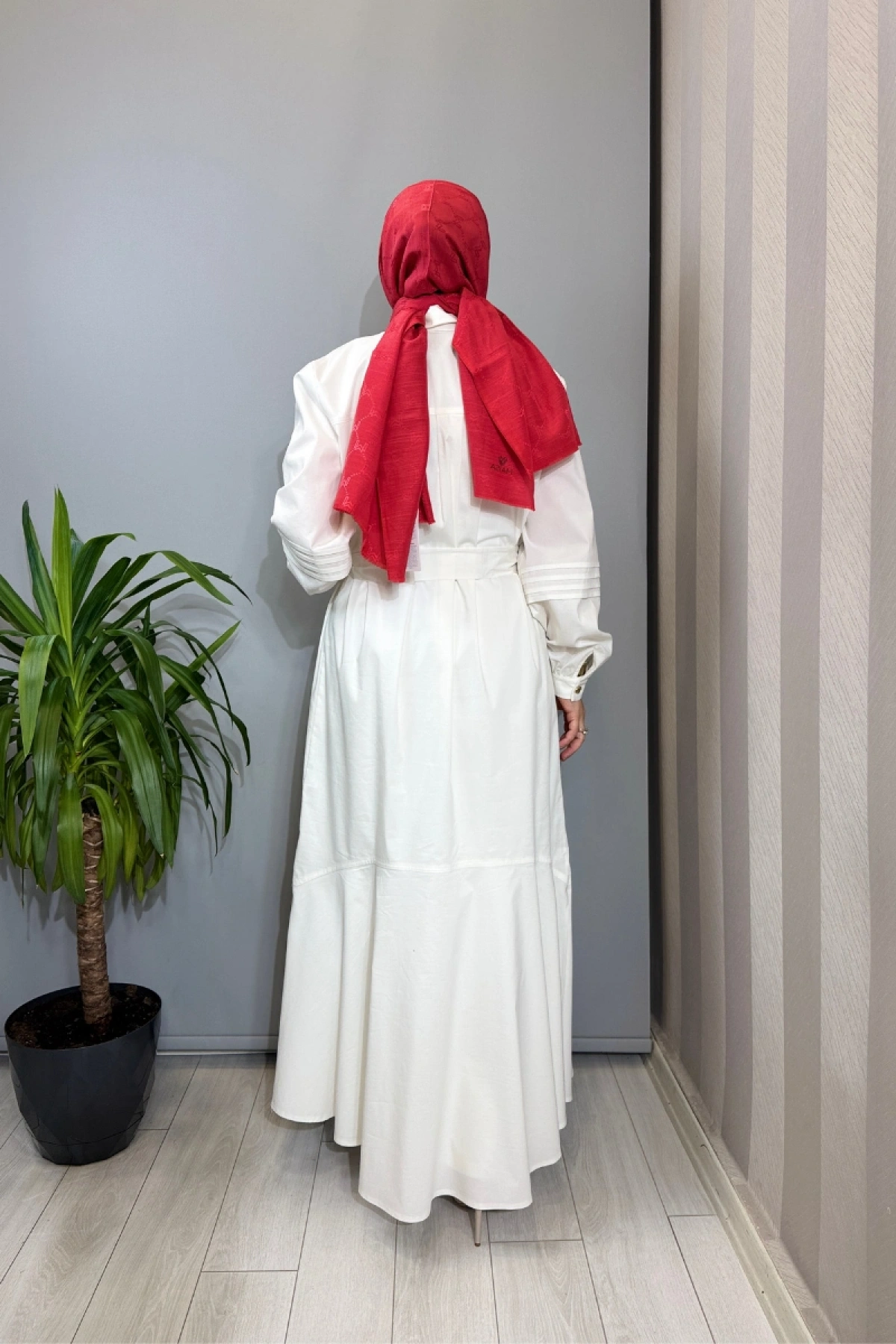 Clande Biye ve Volan Detaylı Elbise Ekru 2601-5023