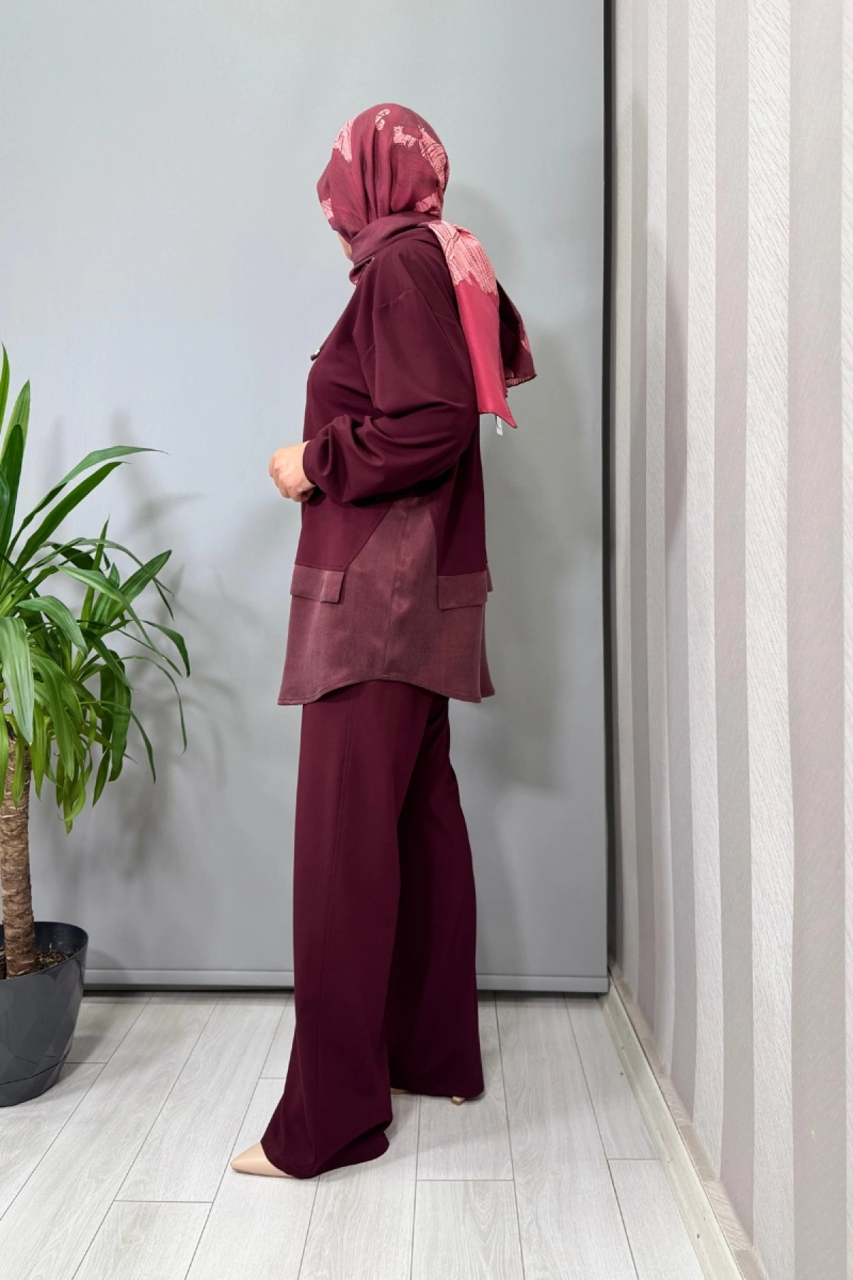 Clande Pantolonlu Takım Bordo 3006-1004