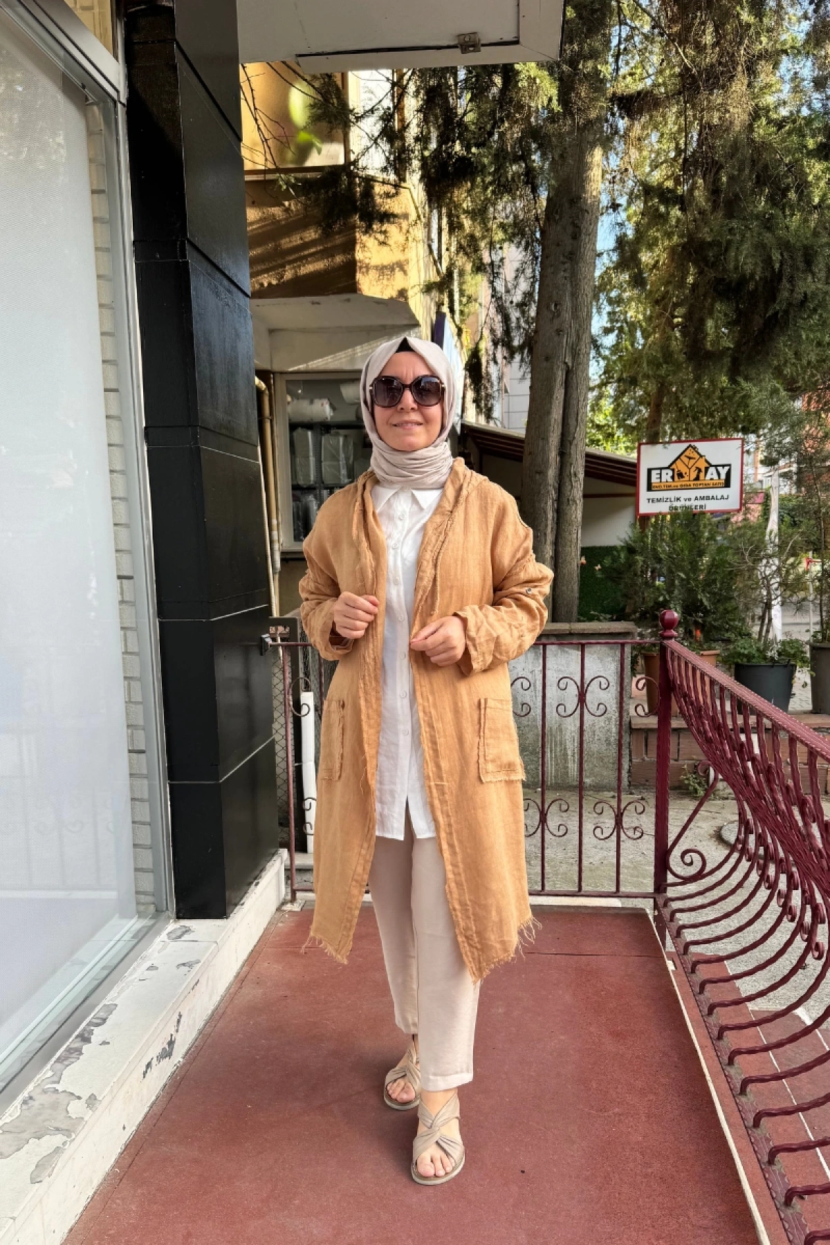 Dressing Room İthal Kapüşonlu Keten Ceket Camel Y1917