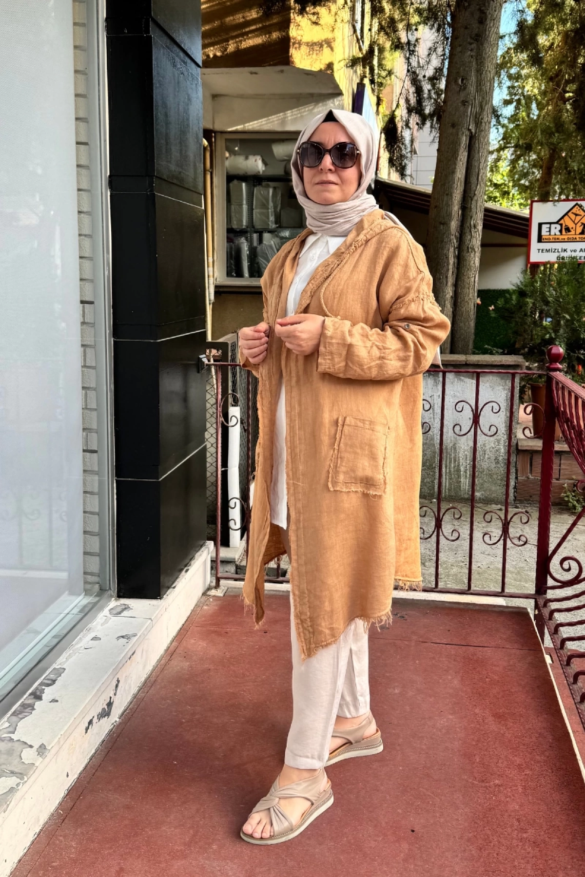 Dressing Room İthal Kapüşonlu Keten Ceket Camel Y1917