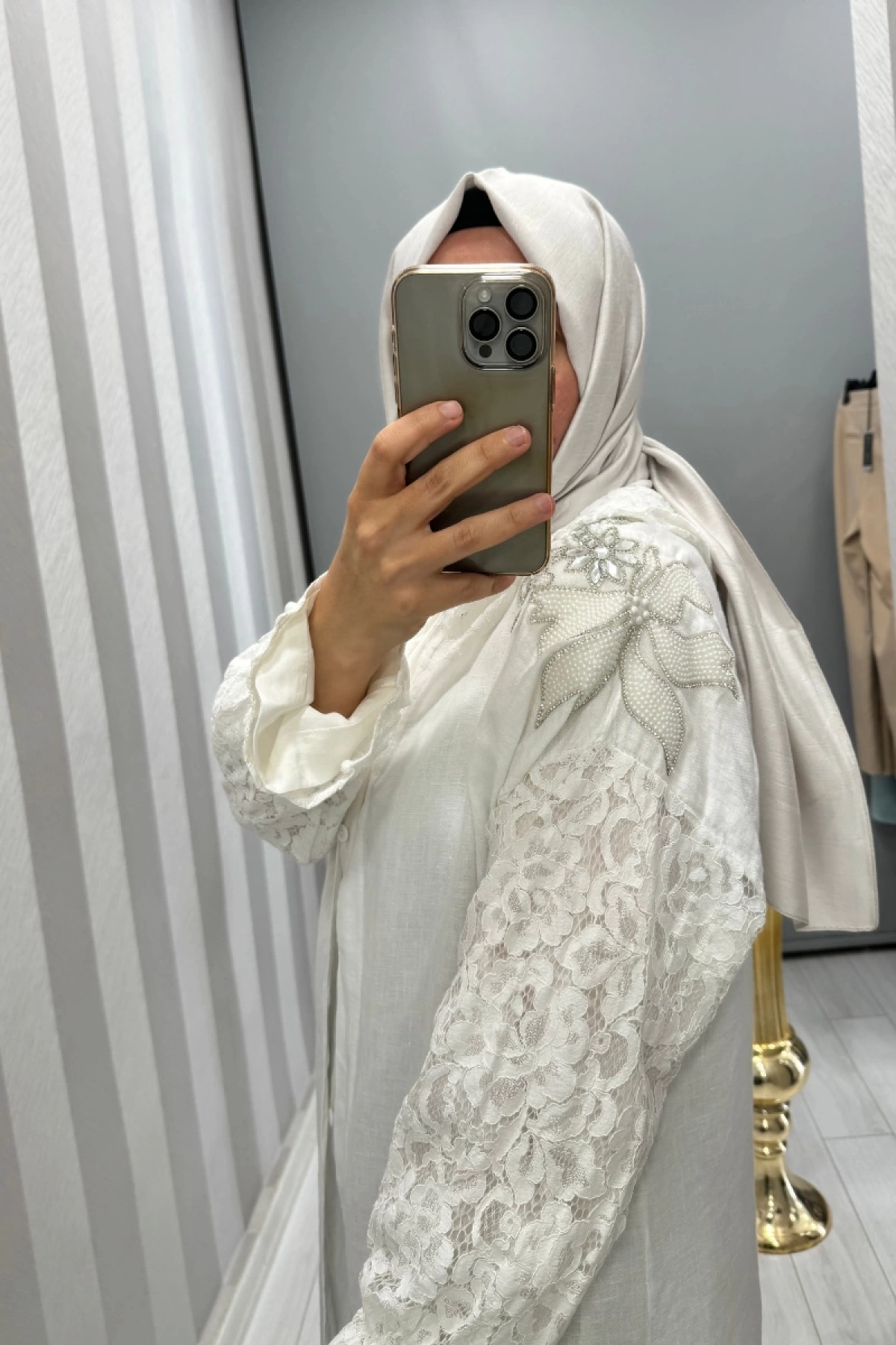 Dresssing Room Dantel ve Taş Detaylı Kapüşonlu Ceket Beyaz Y71882