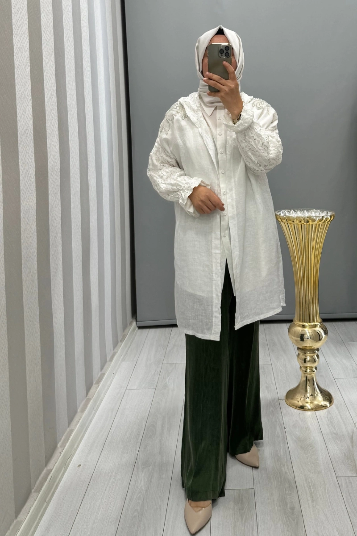 Dresssing Room Dantel ve Taş Detaylı Kapüşonlu Ceket Beyaz Y71882