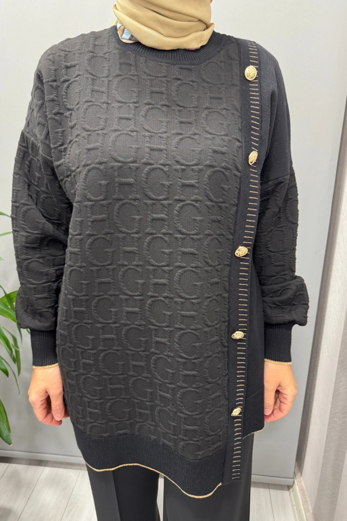 Ghisa Asimetrik Triko Mixli Tunik Siyah 26KÖRTNK4801