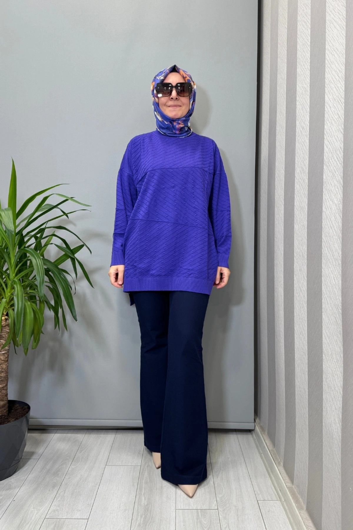 Ghisa Balıkçı Yaka Triko Tunik Mor 26KOBTNK4857