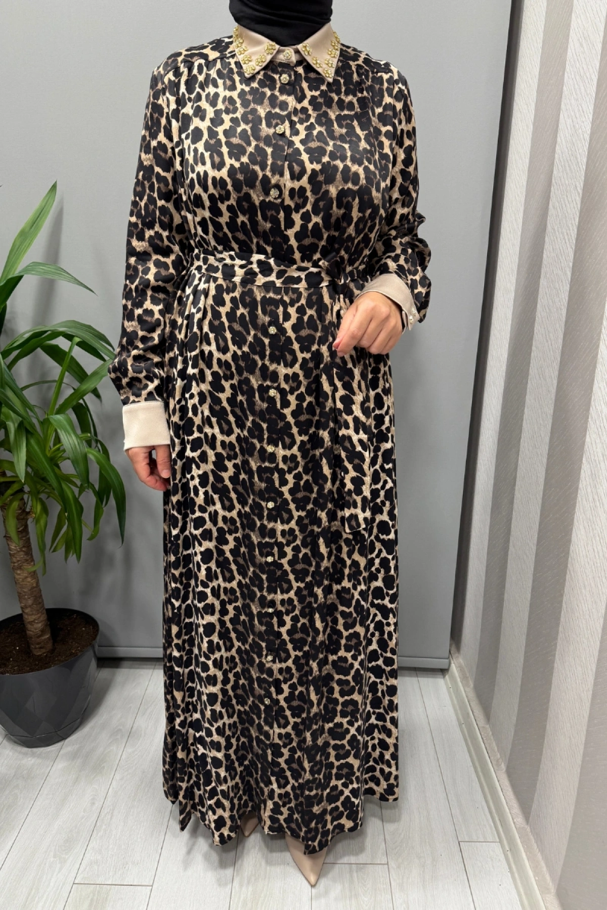 Ghisa Beli Kuşaklı Elbise Leopar 26KGSELB4925