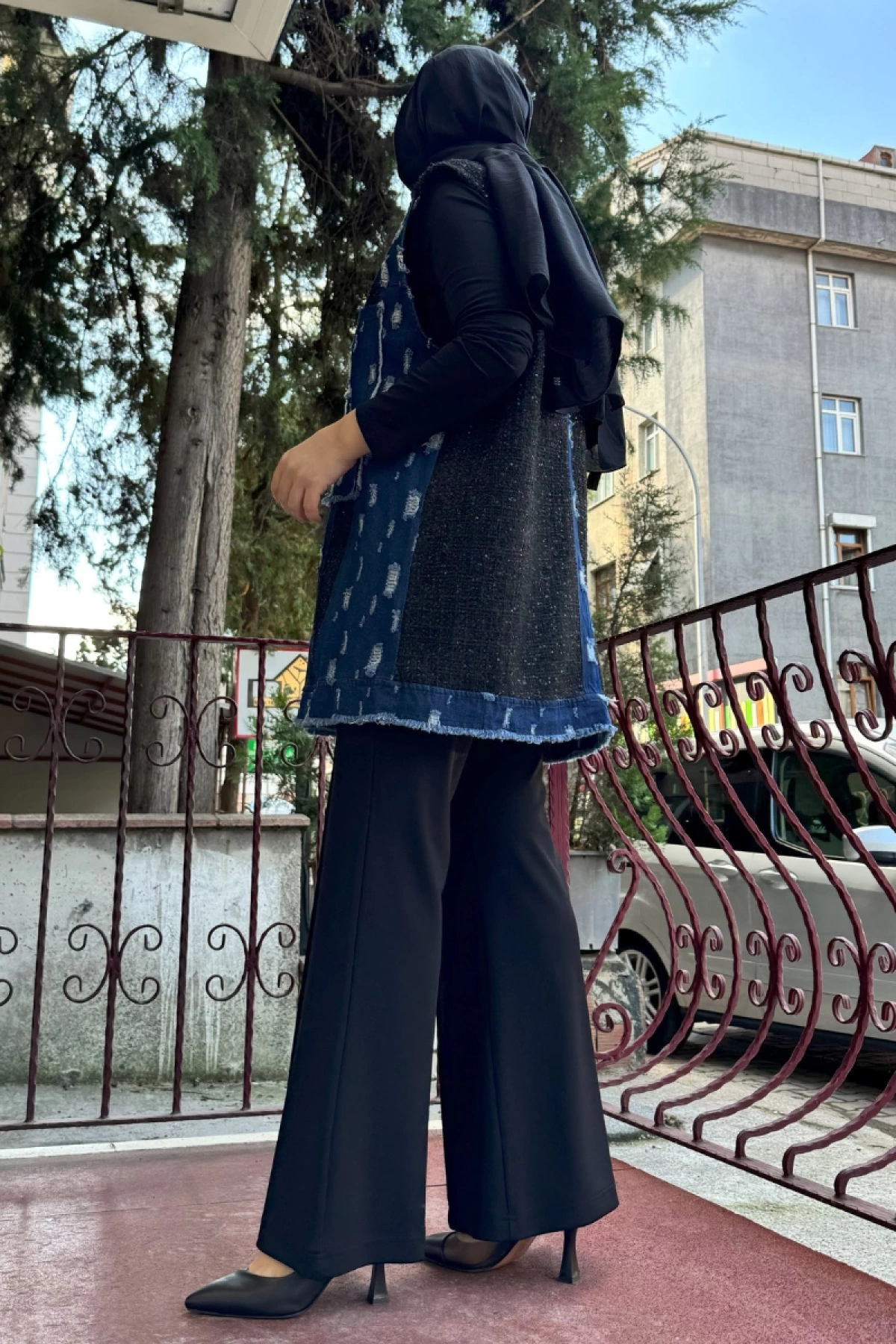 Ghisa Chanel Kumaş Detaylı Kot Yelek Mavi 5KGSYLK3976