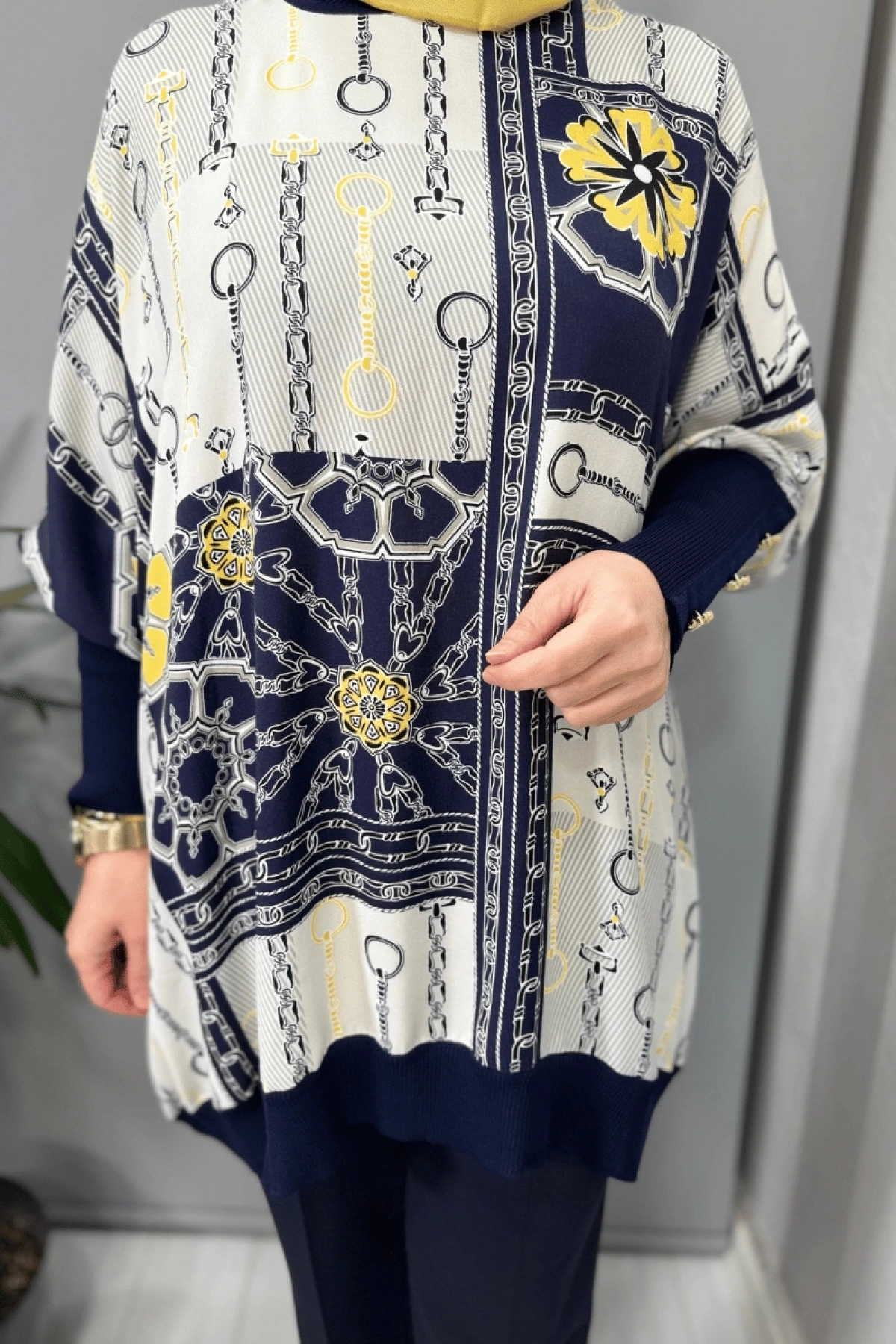 Ghisa Desenli Tunik Lacivert-Sarı 25YÖRTNK4016
