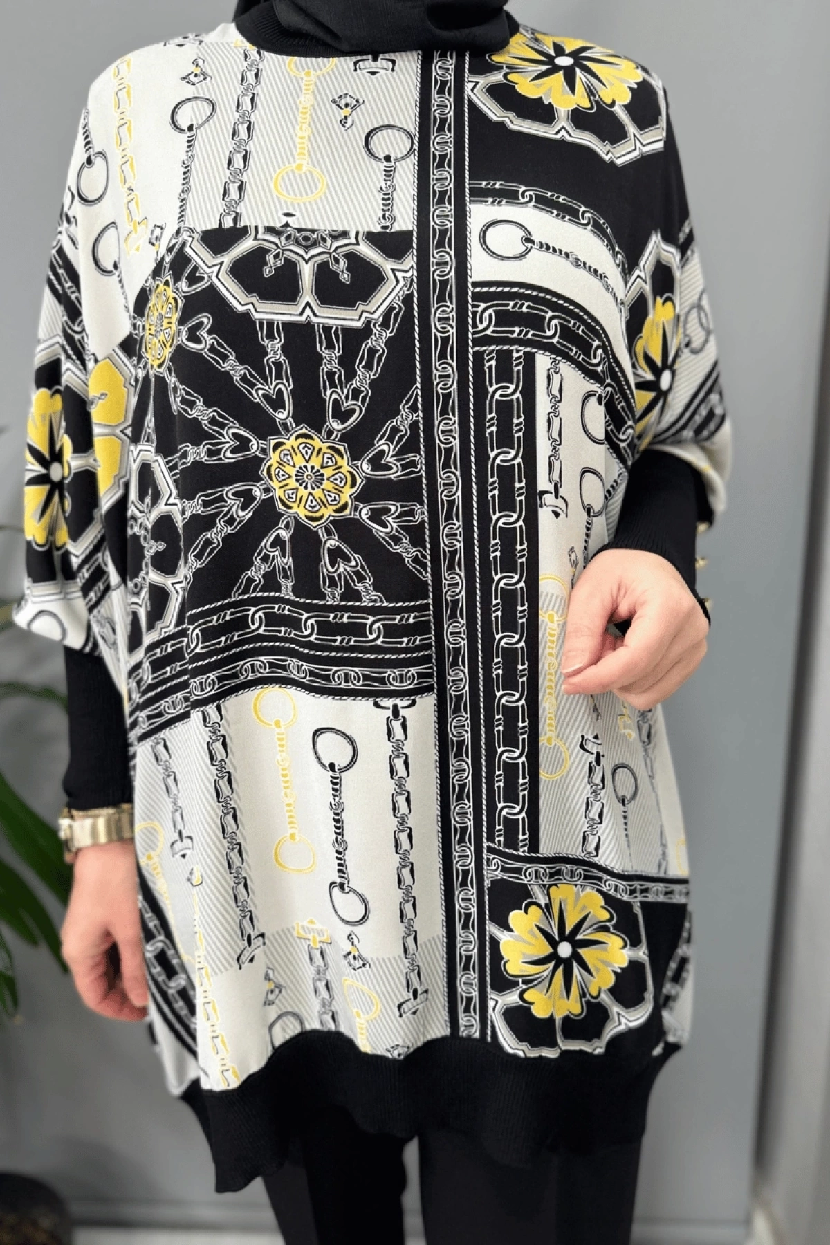 Ghisa Desenli Tunik Siyah-Sarı 25YÖRTNK4016