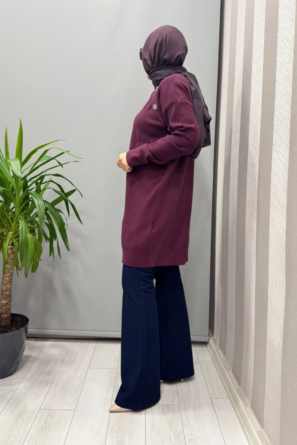 Ghisa Düğme Detaylı Triko Tunik Mürdüm 26KOBTNK4814