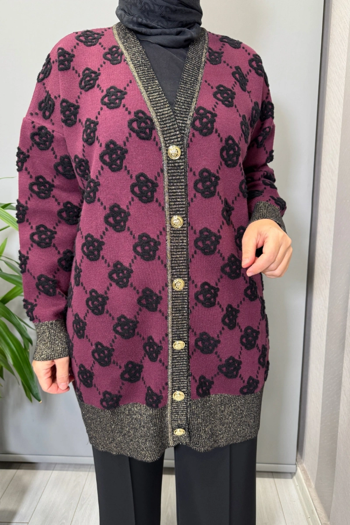 Ghisa Hırka Siyah-Mürdüm 26KOBHRK3347