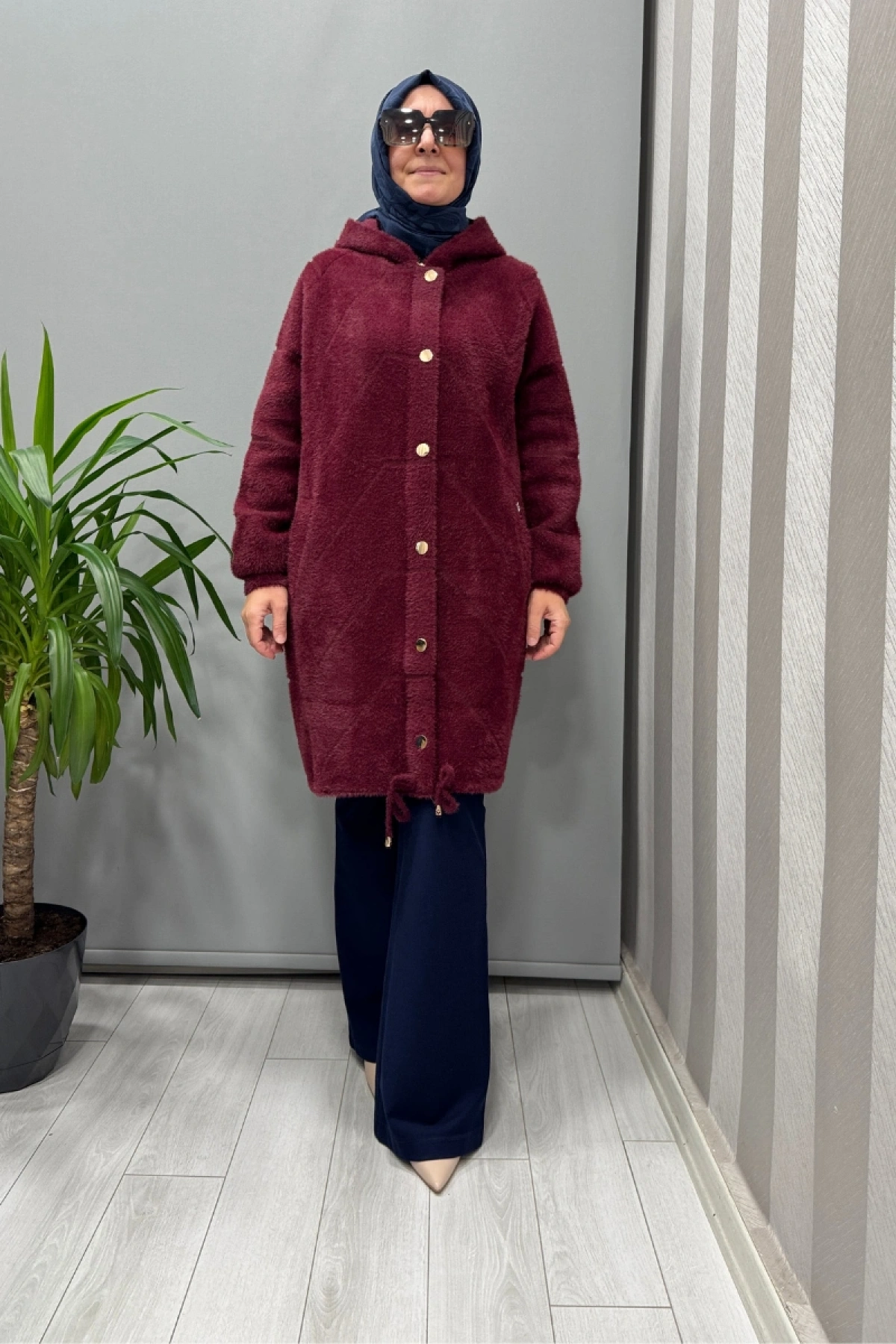 Ghisa Kapüşonlu Yumuşak Dokulu Kaban Bordo 26KGSKBN6547