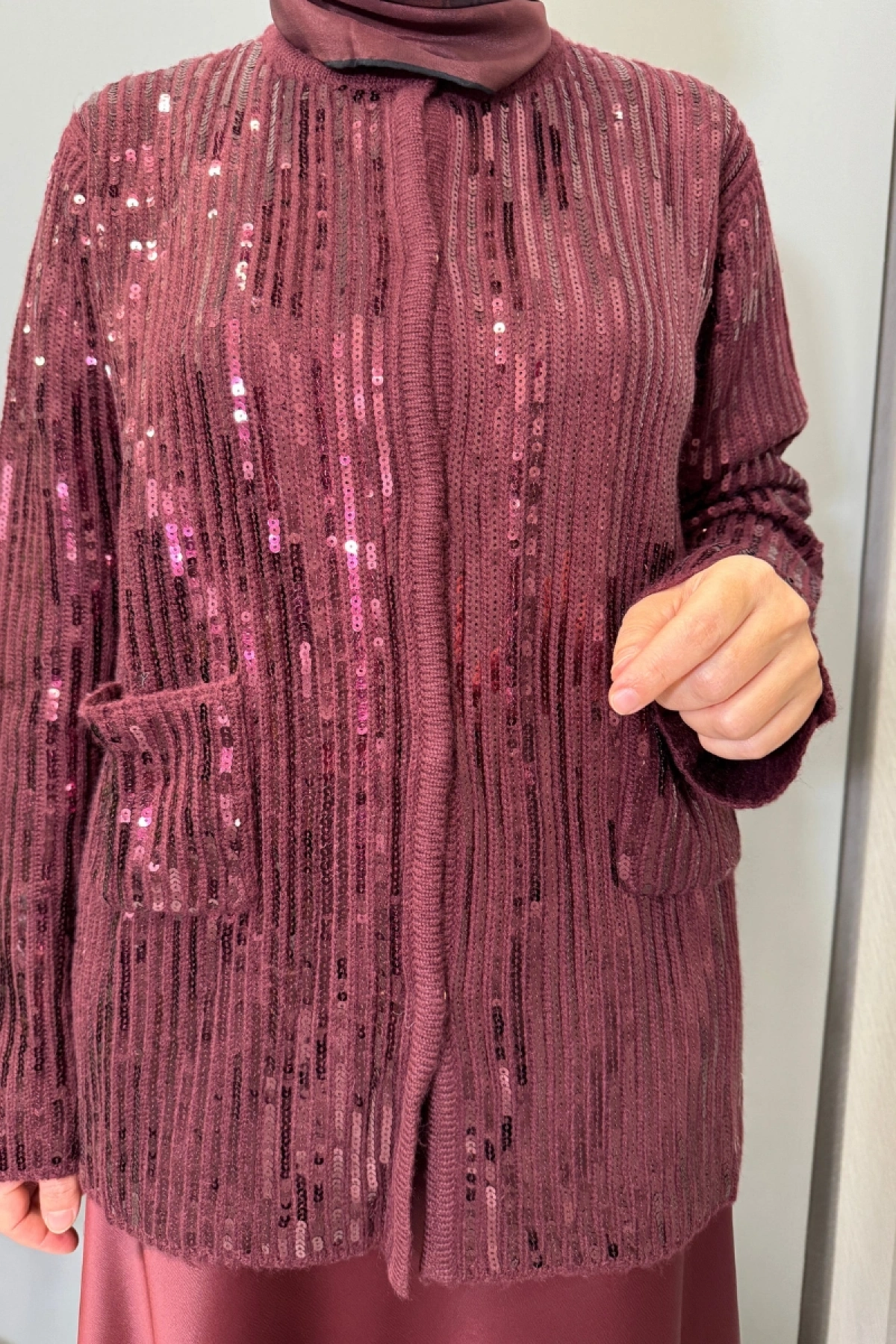 Ghisa Payet Detaylı Triko Ceket Bordo 26KGSCKT3311