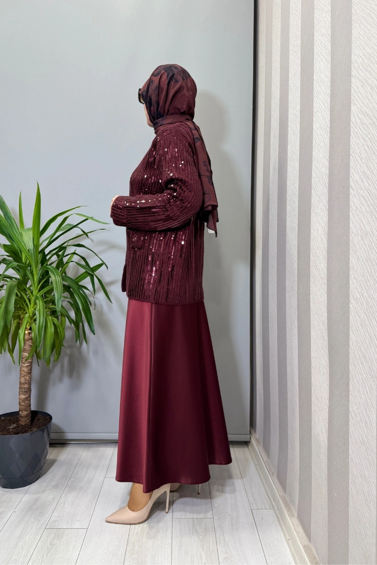 Ghisa Payet Detaylı Triko Ceket Bordo 26KGSCKT3311