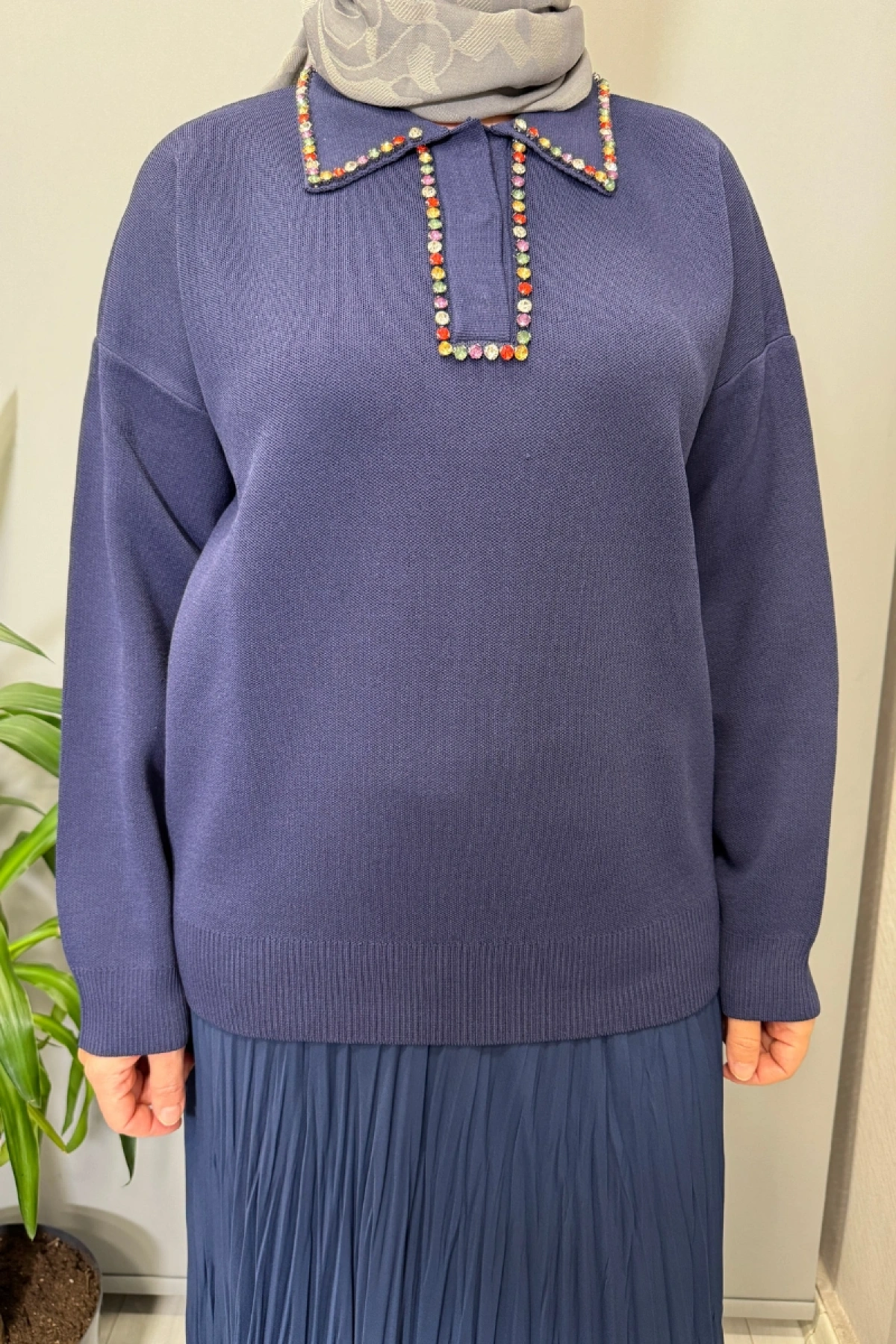 Ghisa Renkli Taş İşlemeli Kısa Tunik Lacivert 26KOBTNK4144