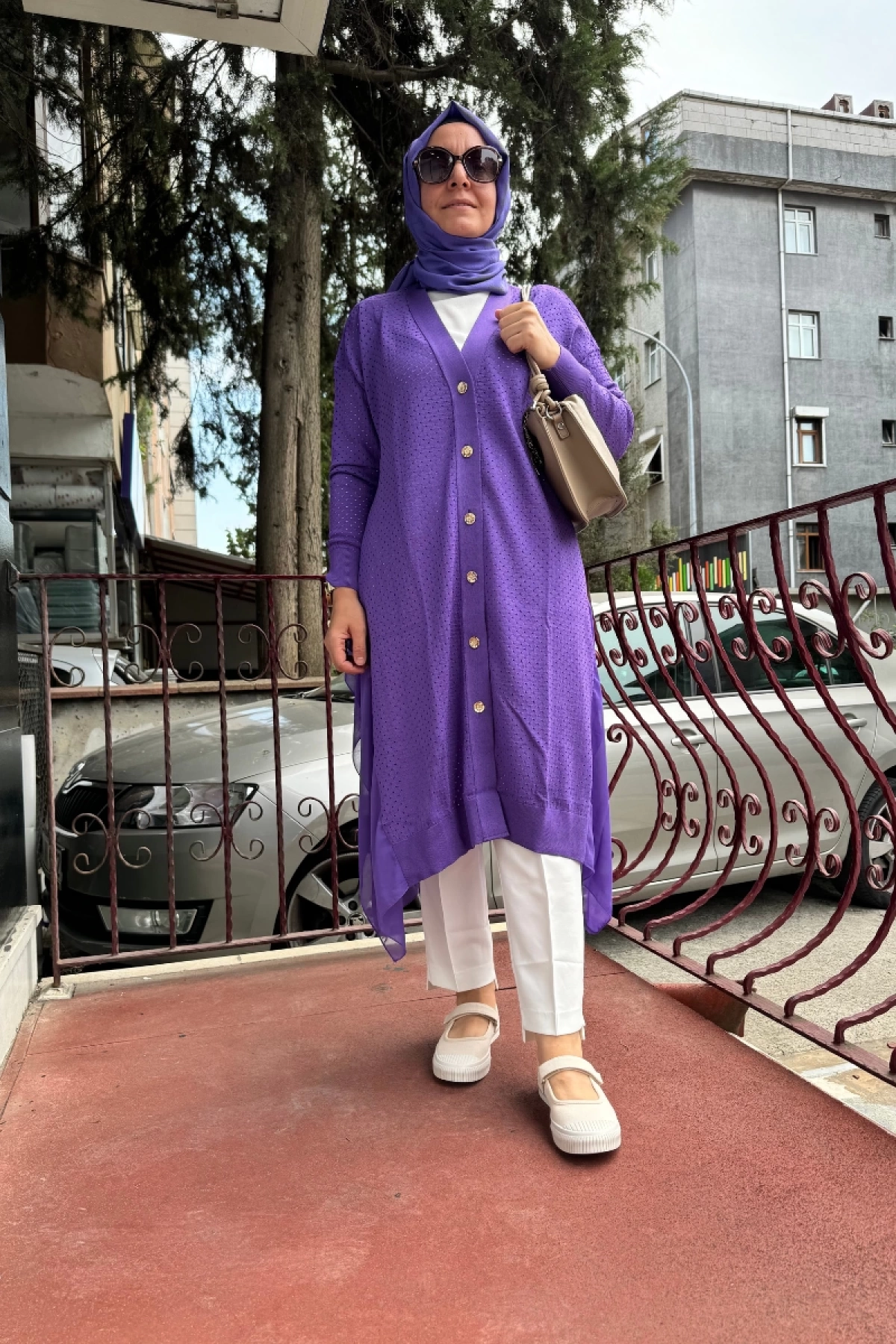 Ghisa Şifon Detaylı Triko Hırka Mor 4YOBHRK3893