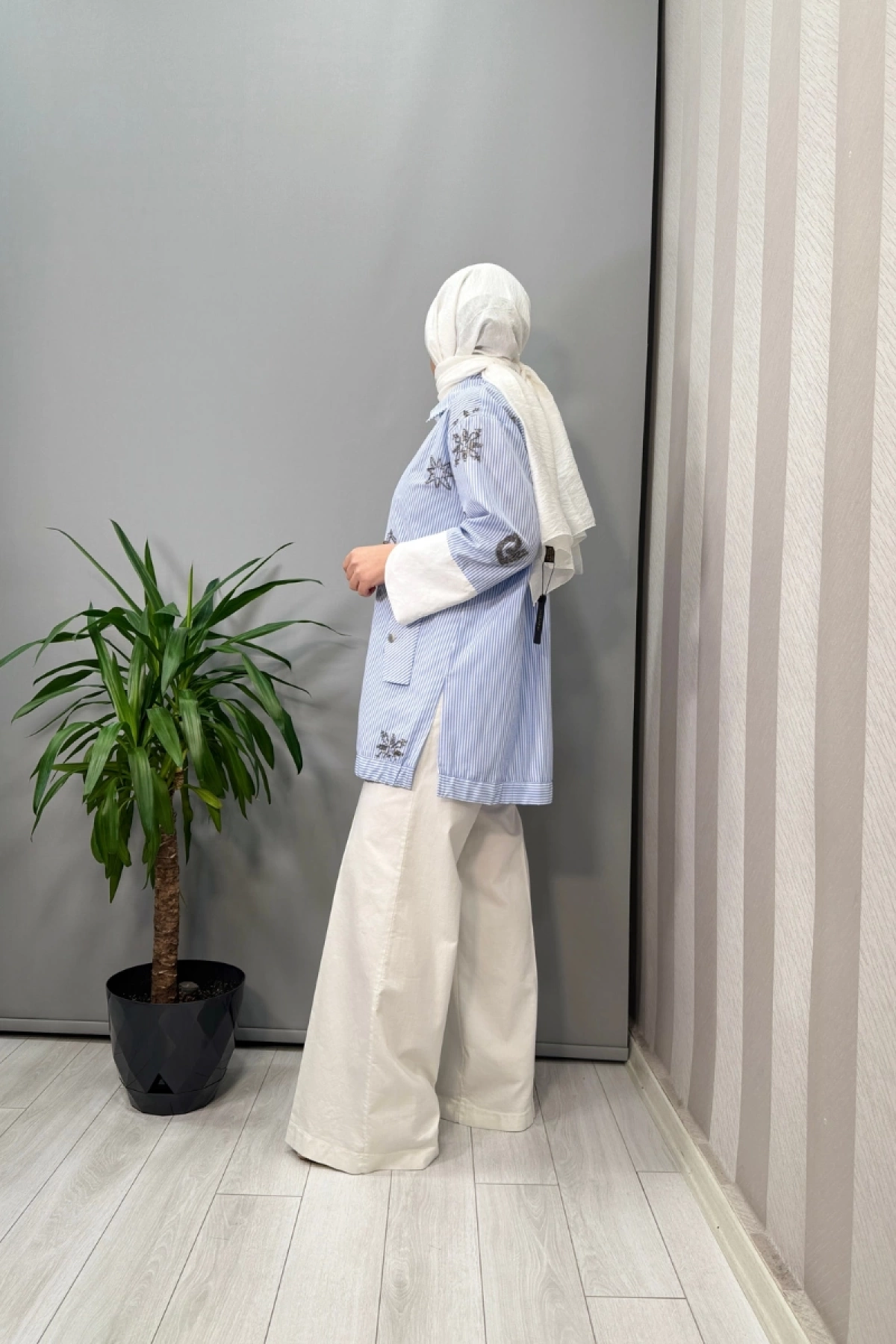 Ghisa Taş Detaylı Koton Ceket Mavi-Gümüş 25YGSTNK4854