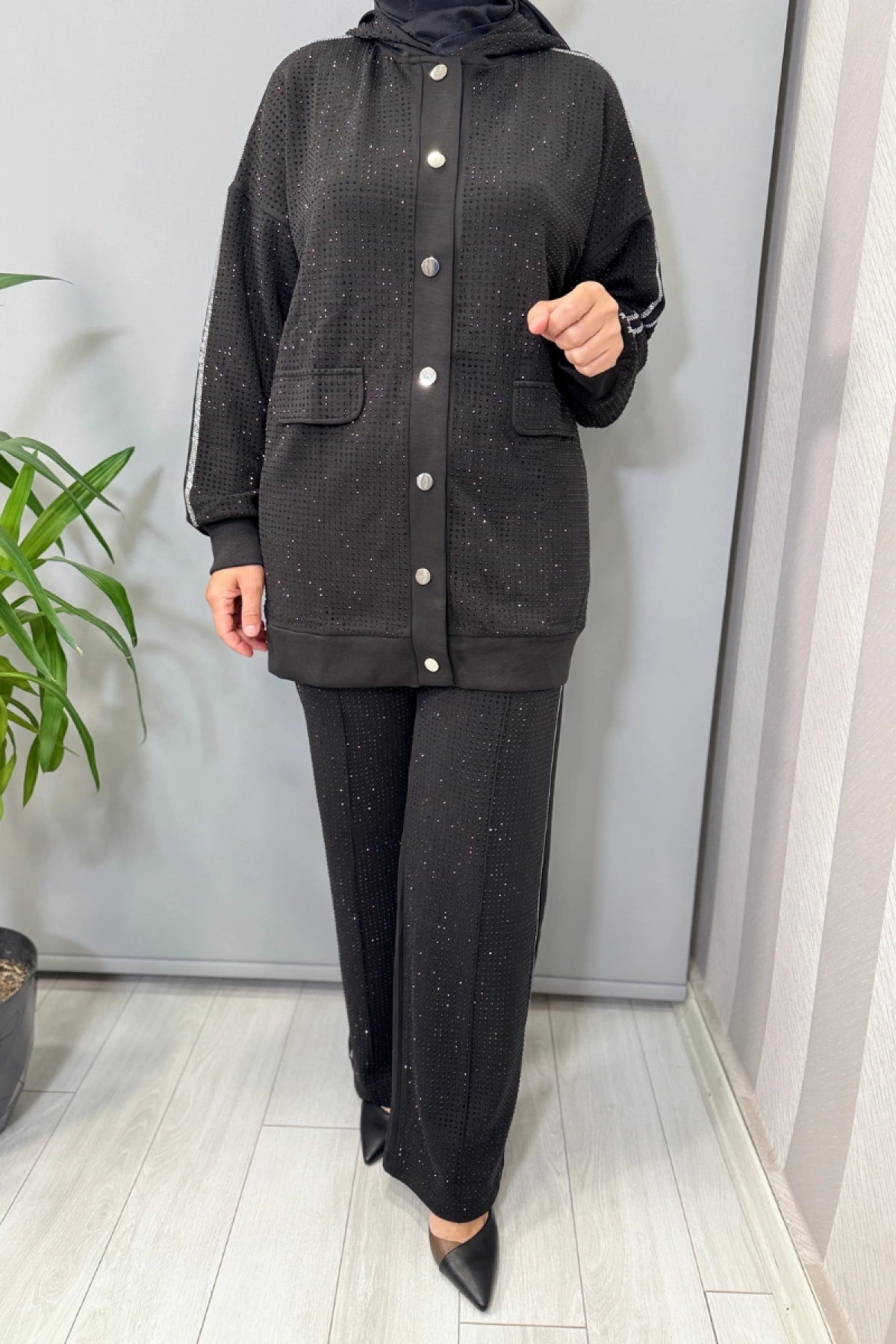 Ghisa Taşlı Tunik Takım Siyah 26KGÇTKM2451