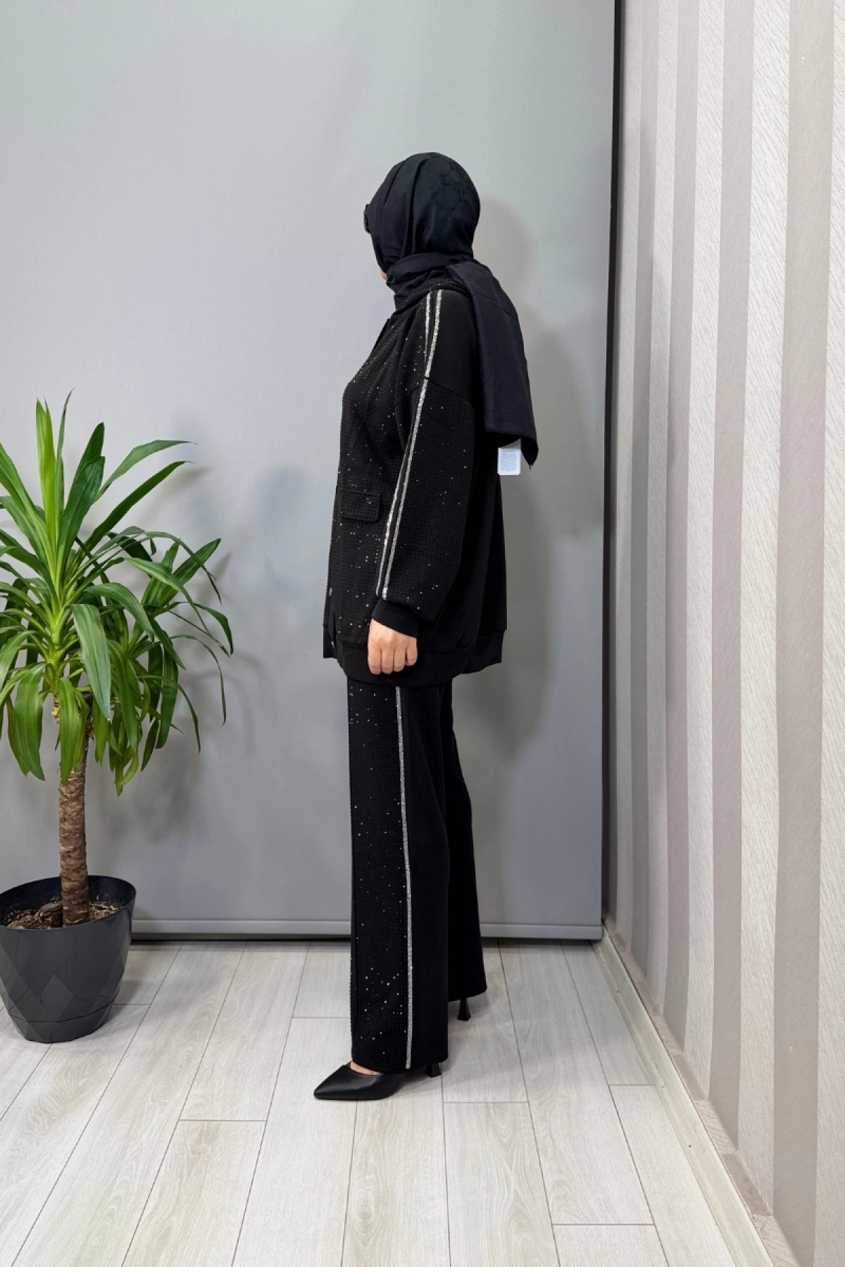 Ghisa Taşlı Tunik Takım Siyah 26KGÇTKM2451