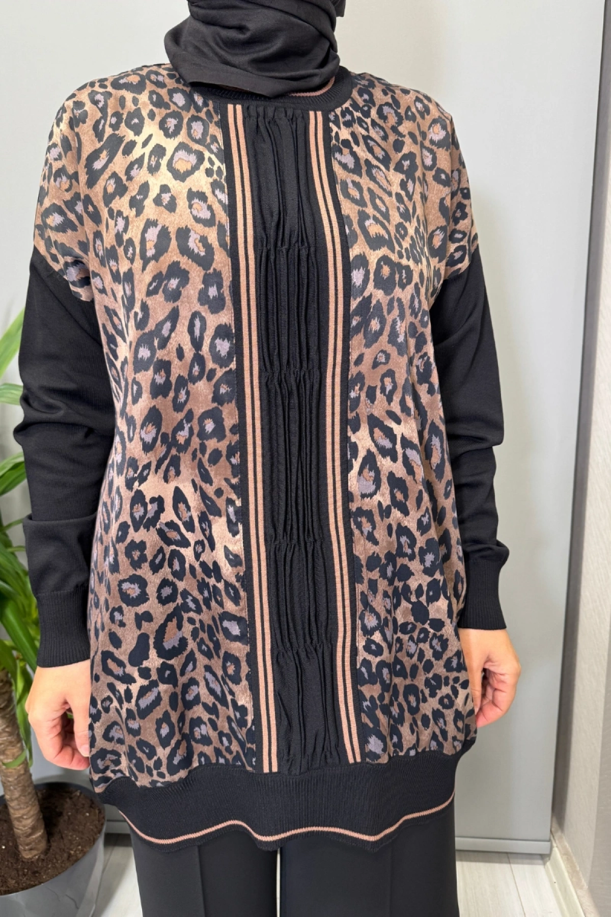 Ghisa Triko Detaylı Leopar Tunik Kahve 26KÖRTNK4148
