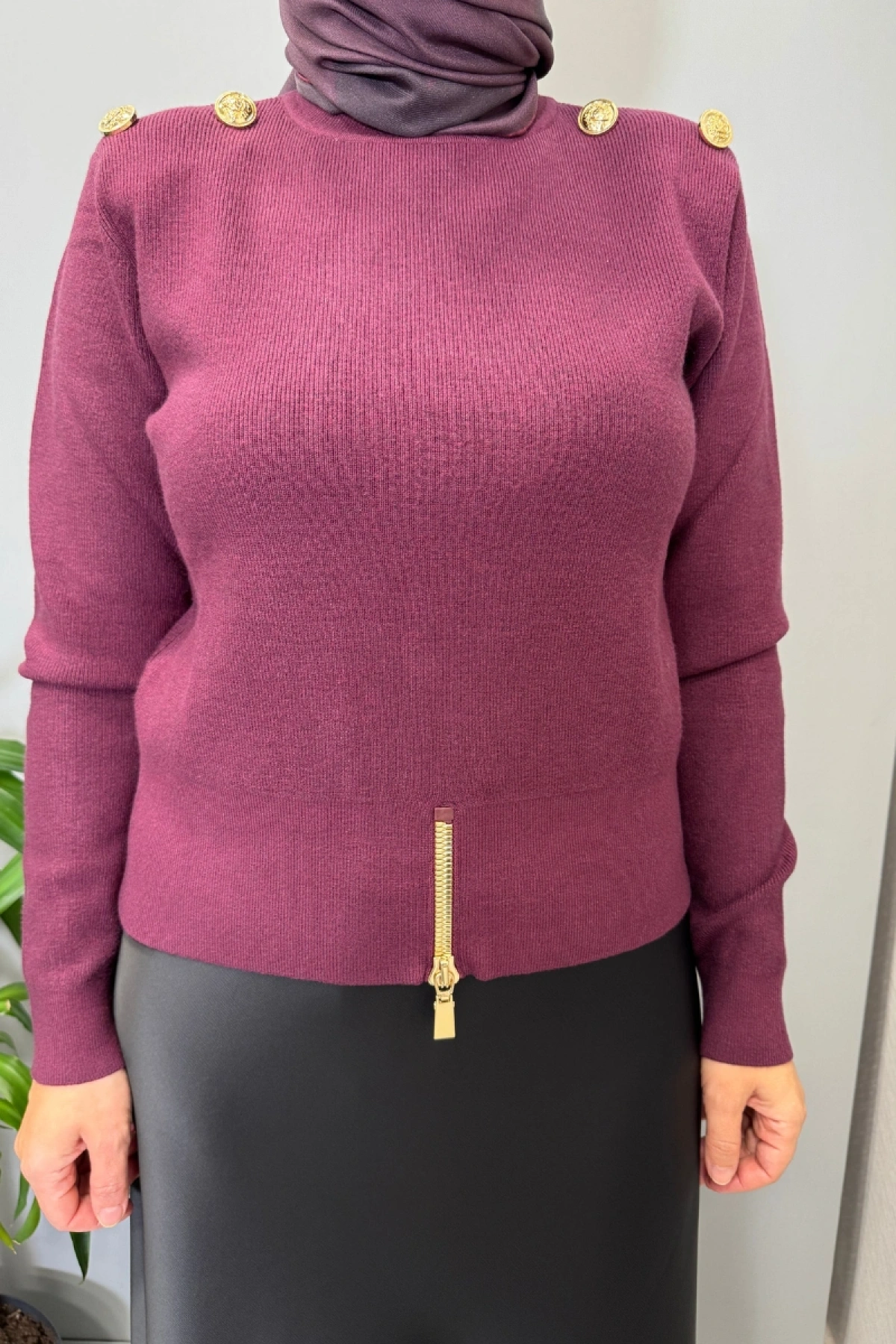 Ghisa Vatkalı Fermuar Detaylı Kazak Bordo 26KOBTNK4863