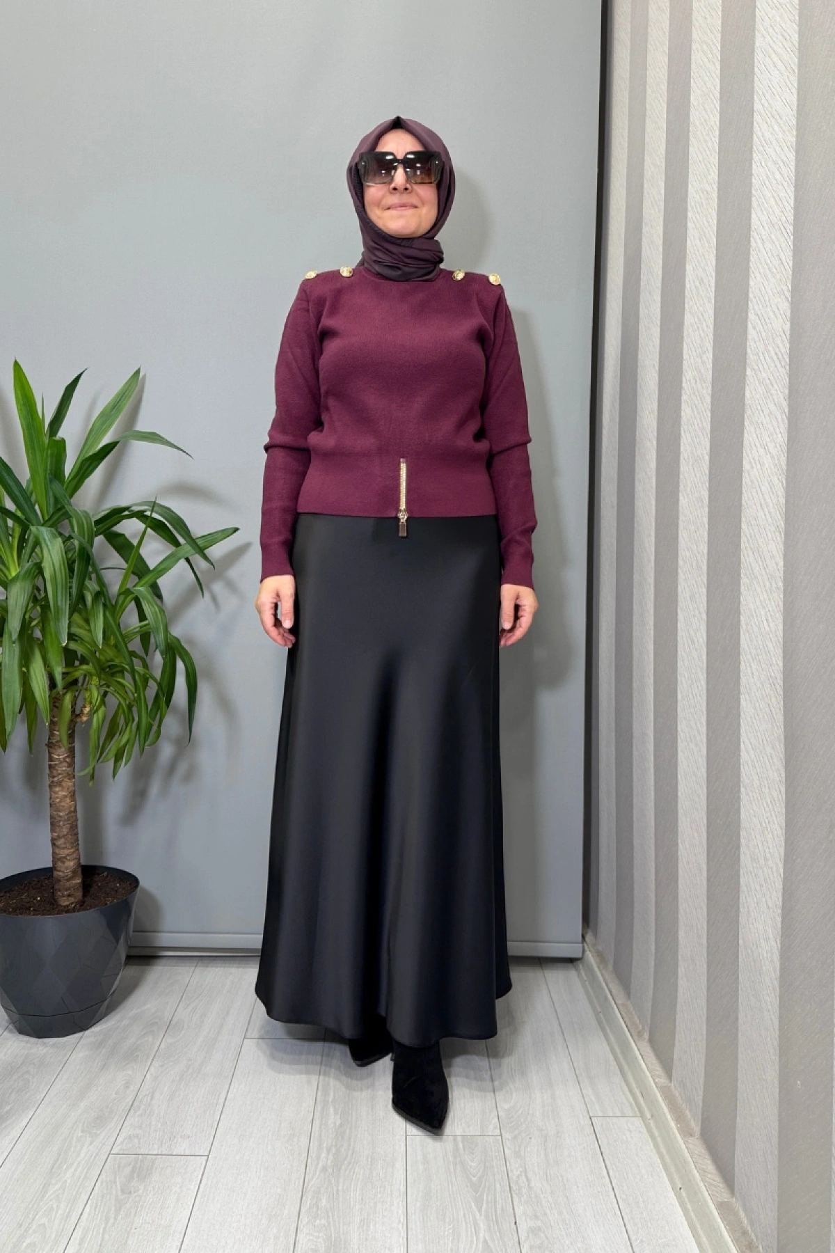 Ghisa Vatkalı Fermuar Detaylı Kazak Bordo 26KOBTNK4863