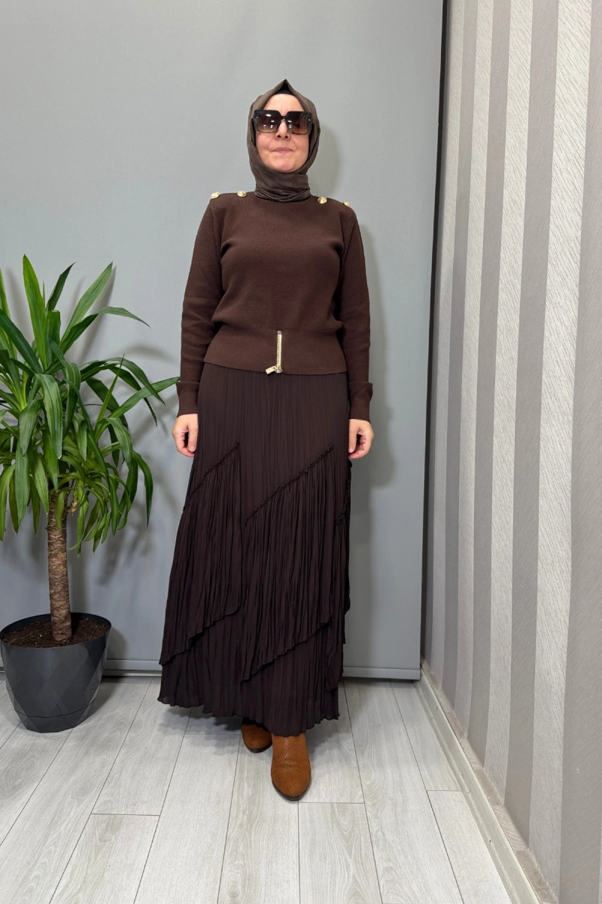 Ghisa Vatkalı Fermuar Detaylı Kazak Kahve 26KOBTNK4863