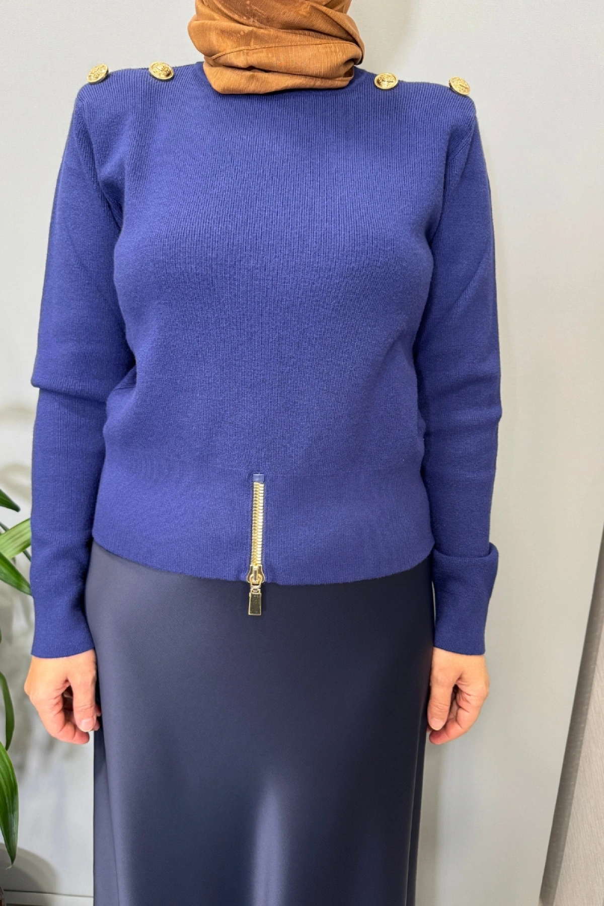 Ghisa Vatkalı Fermuar Detaylı Kazak Lacivert 26KOBTNK4863