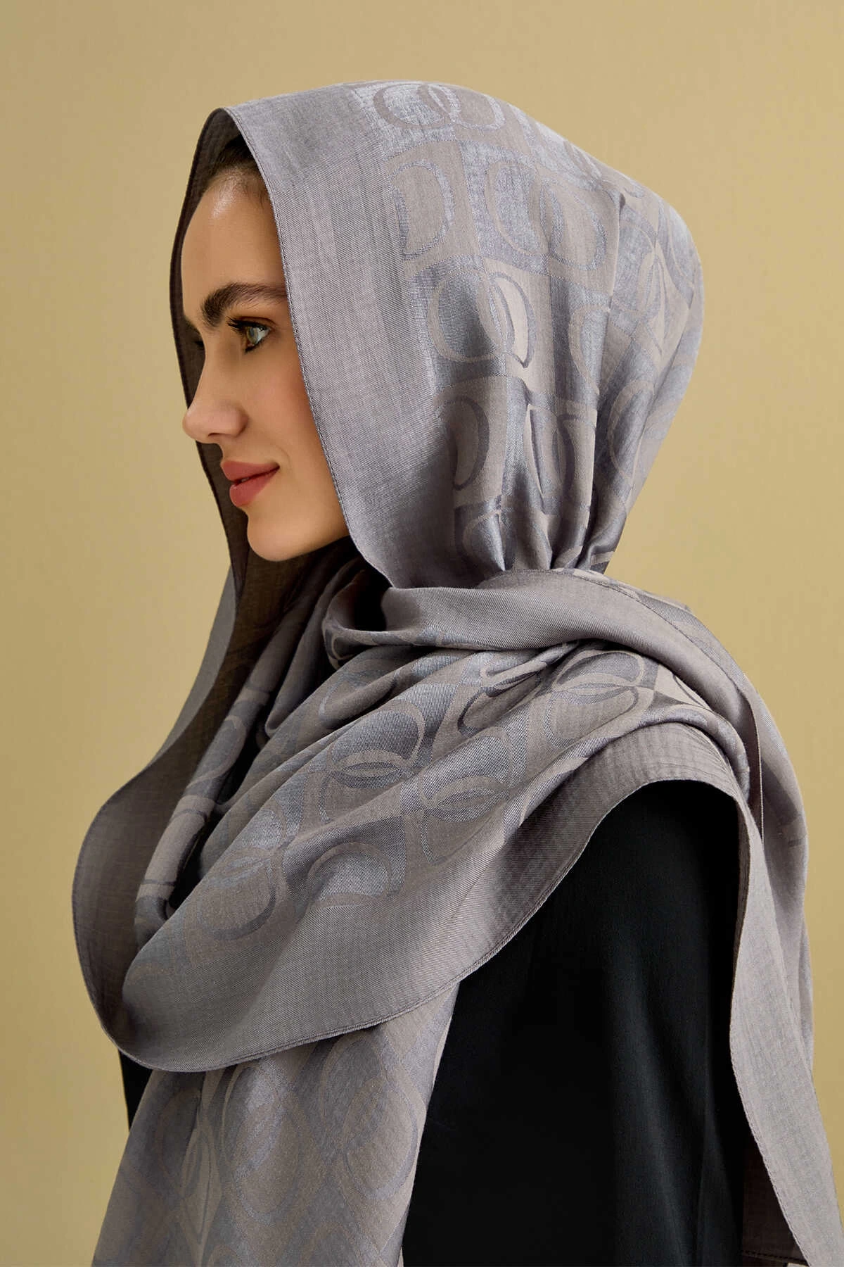 İmannoor Dama Desen Antrasit Naia Pamuk Şal 70x200