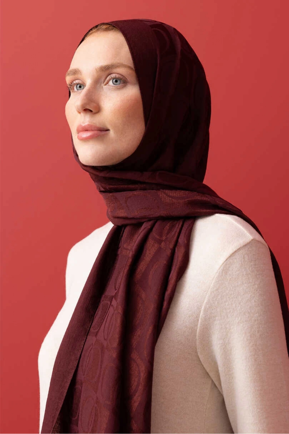İmannoor Dama Desen Bordo Naia Pamuk Şal 70x200