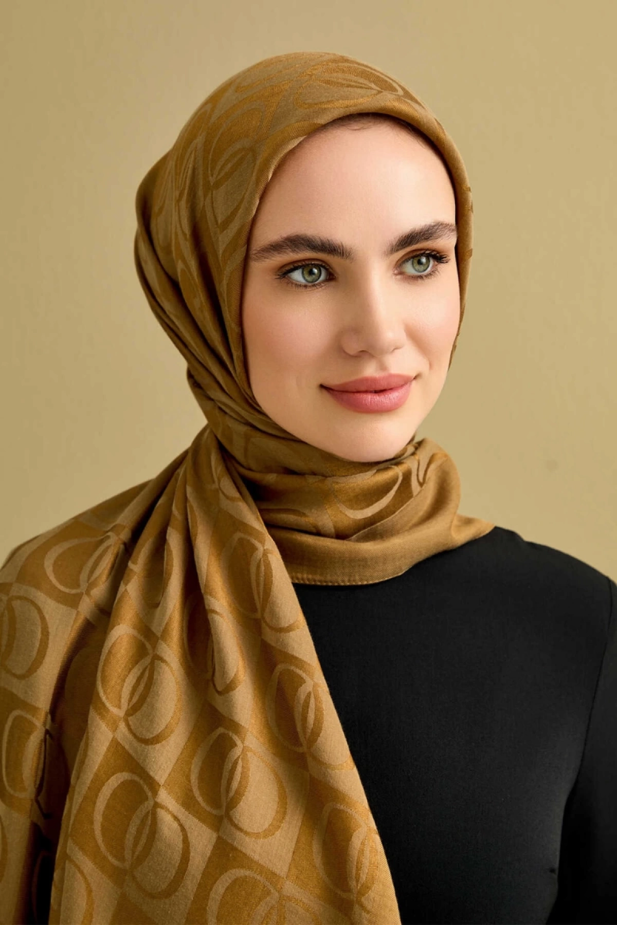 İmannoor Dama Desen Haki Naia Pamuk Şal 70x200