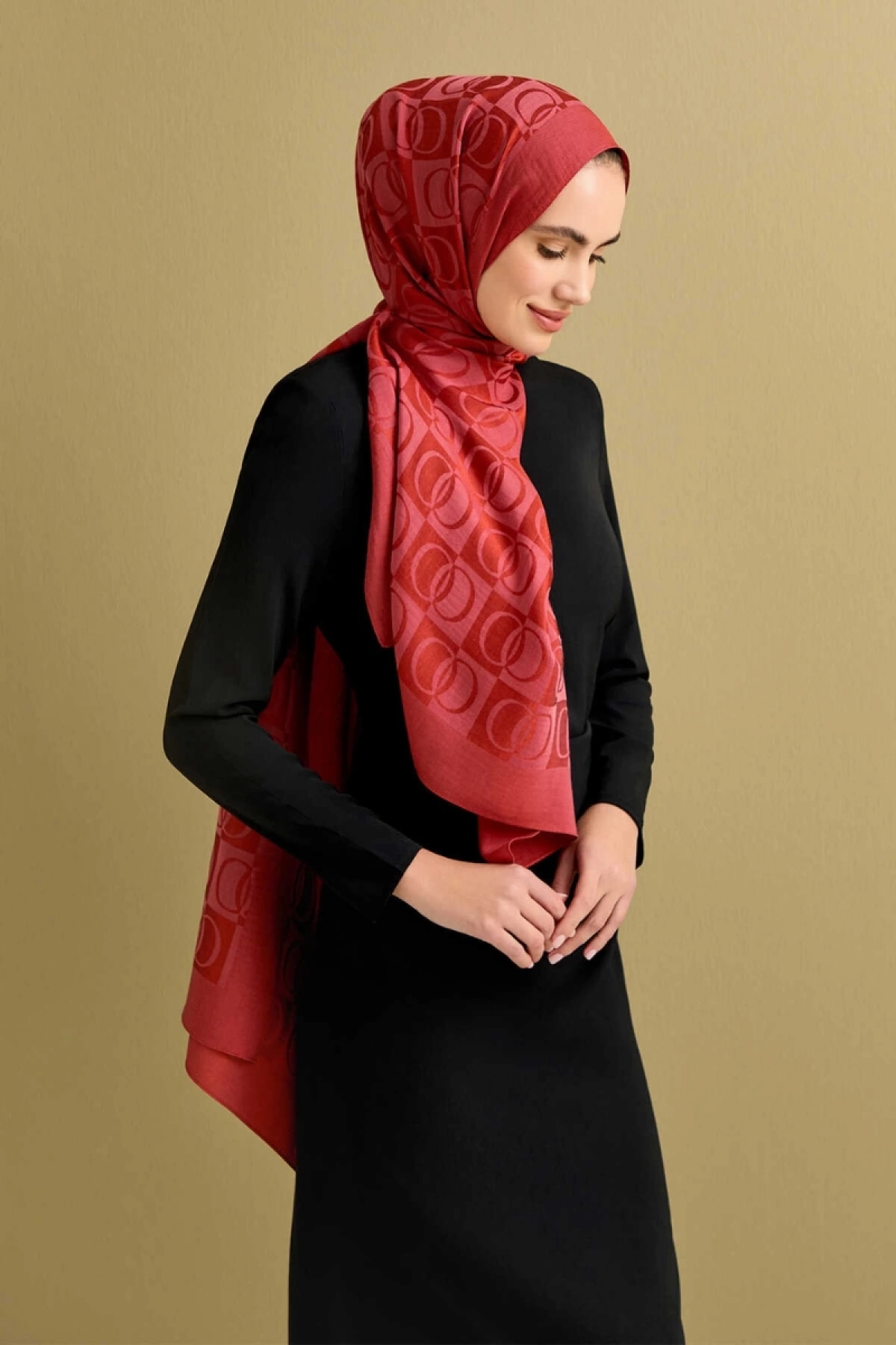 İmannoor Dama Desen Kiremit Naia Pamuk Şal 70x200