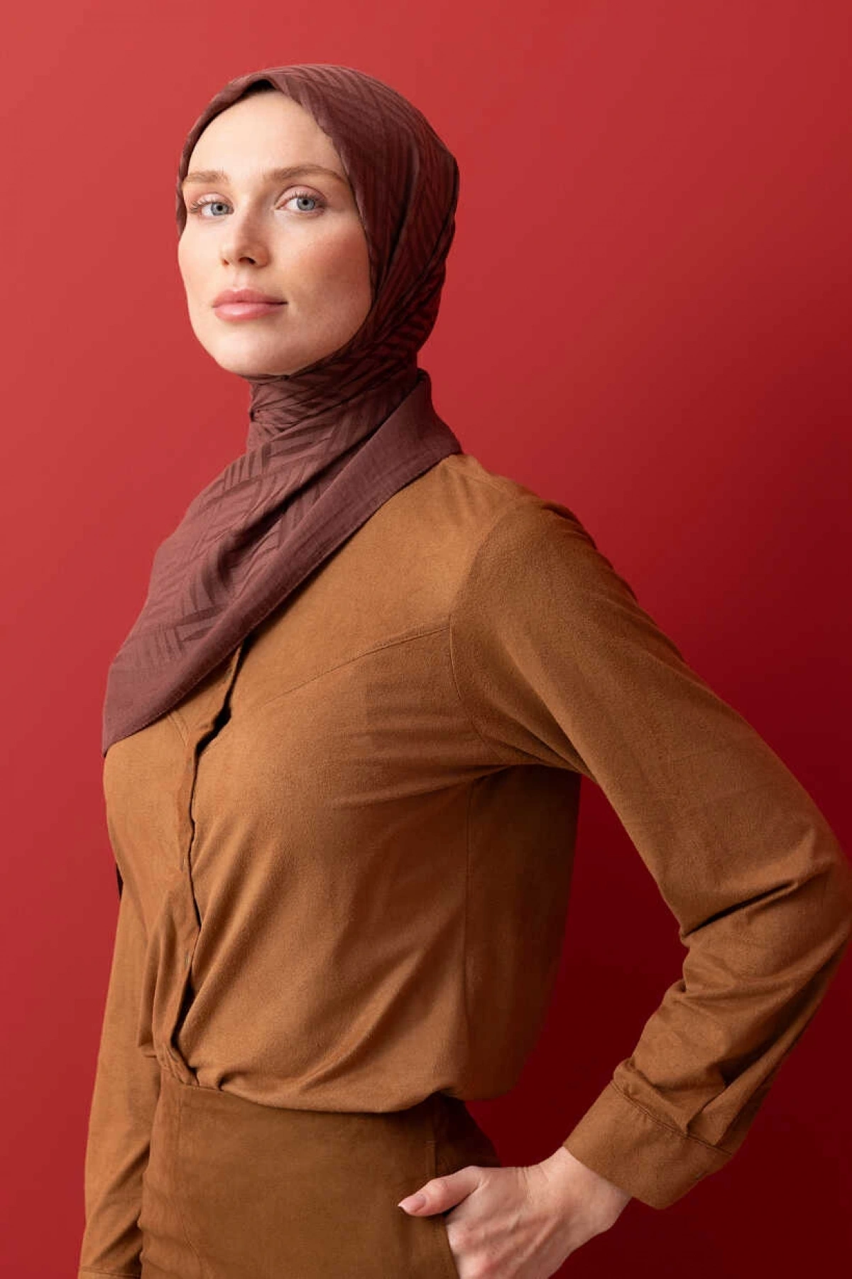 İmannoor İman Kare Kahve Naia Pamuk Şal 70x210